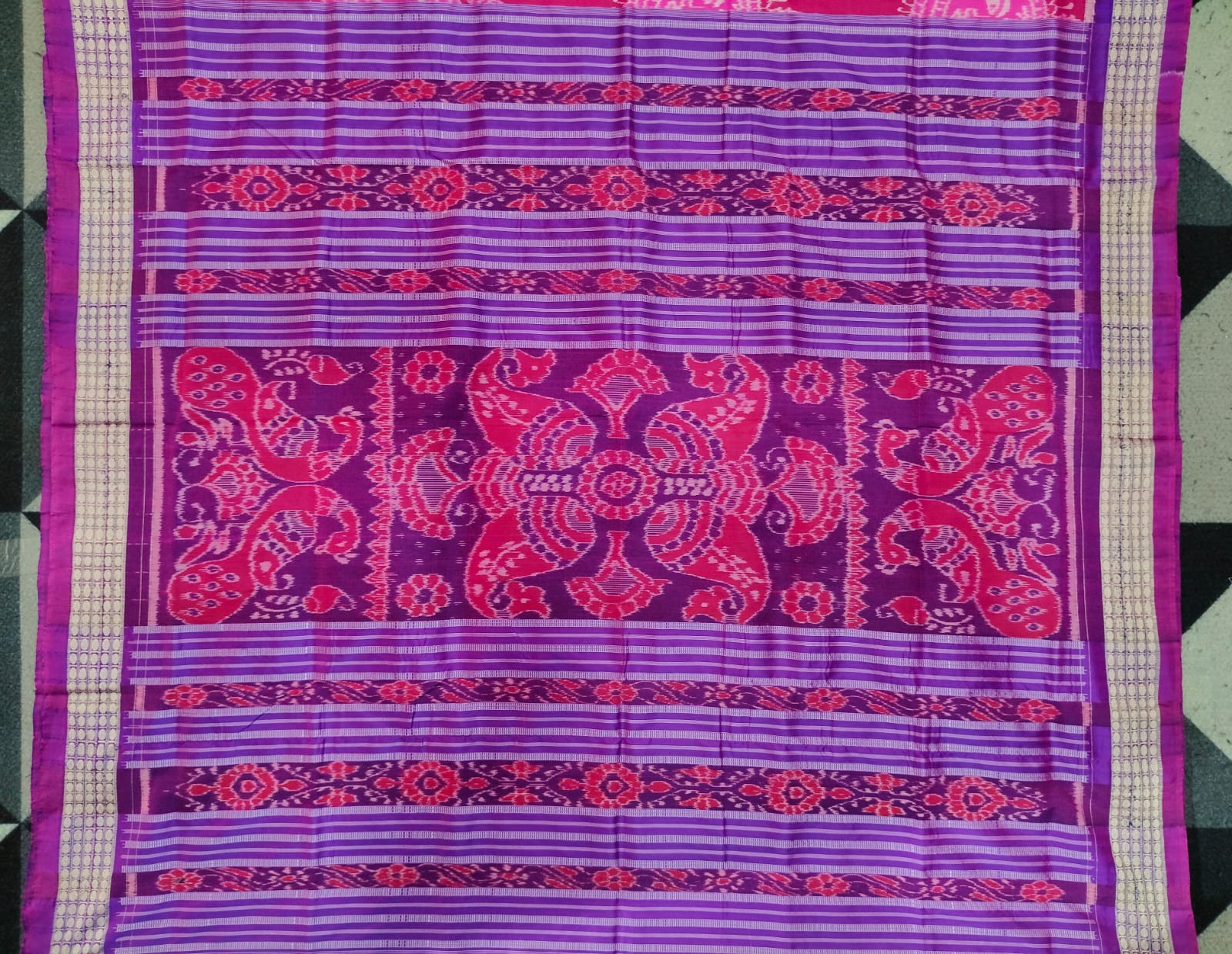 Magenta Purple  Odishi Face Sambalpuri Semi Silk Saree