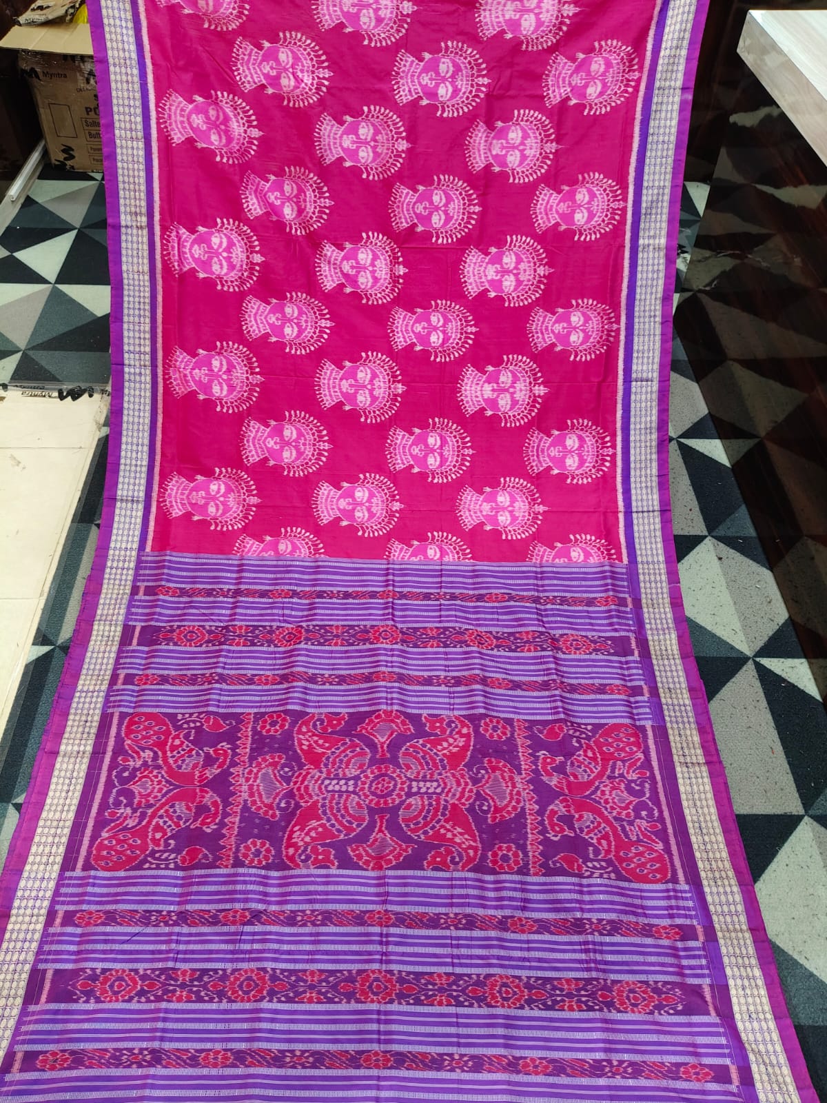Magenta Purple  Odishi Face Sambalpuri Semi Silk Saree