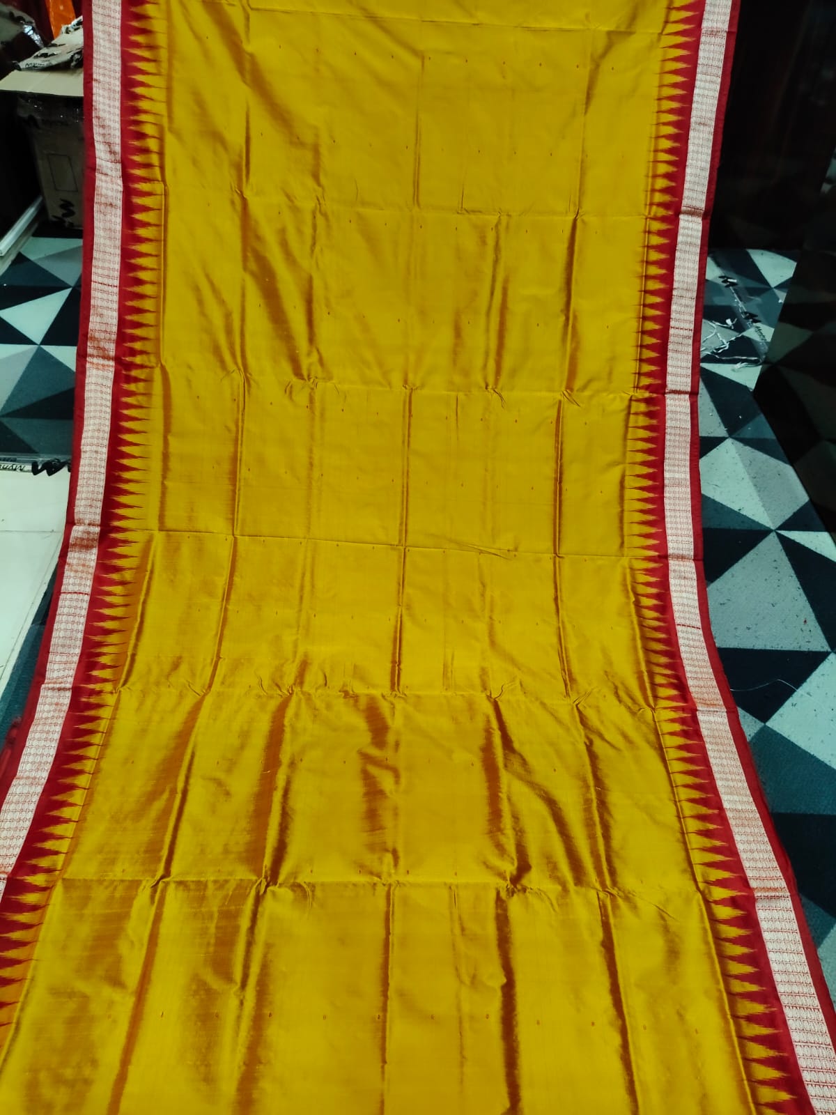 Golden Yellow Maroon Mini Buti Odisha Handloom Bomkai Silk Saree