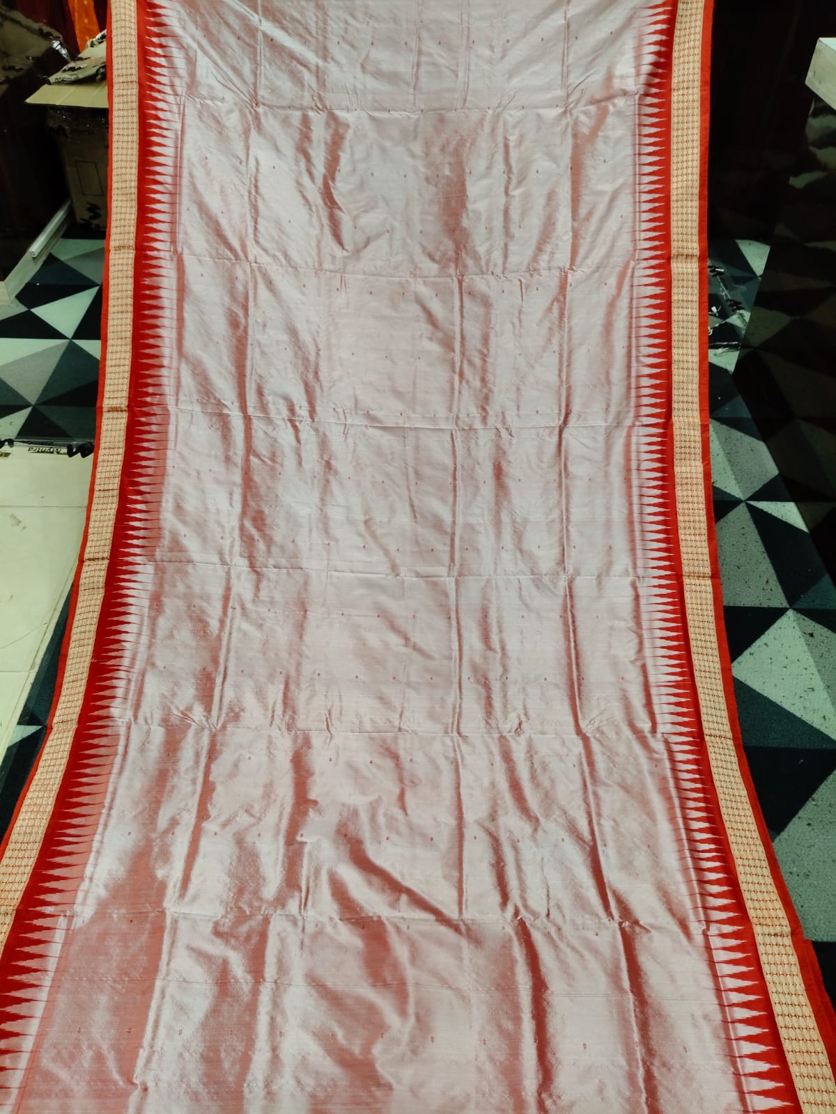 Peach Red Mini Buti Odisha Handloom Bomkai Silk Saree