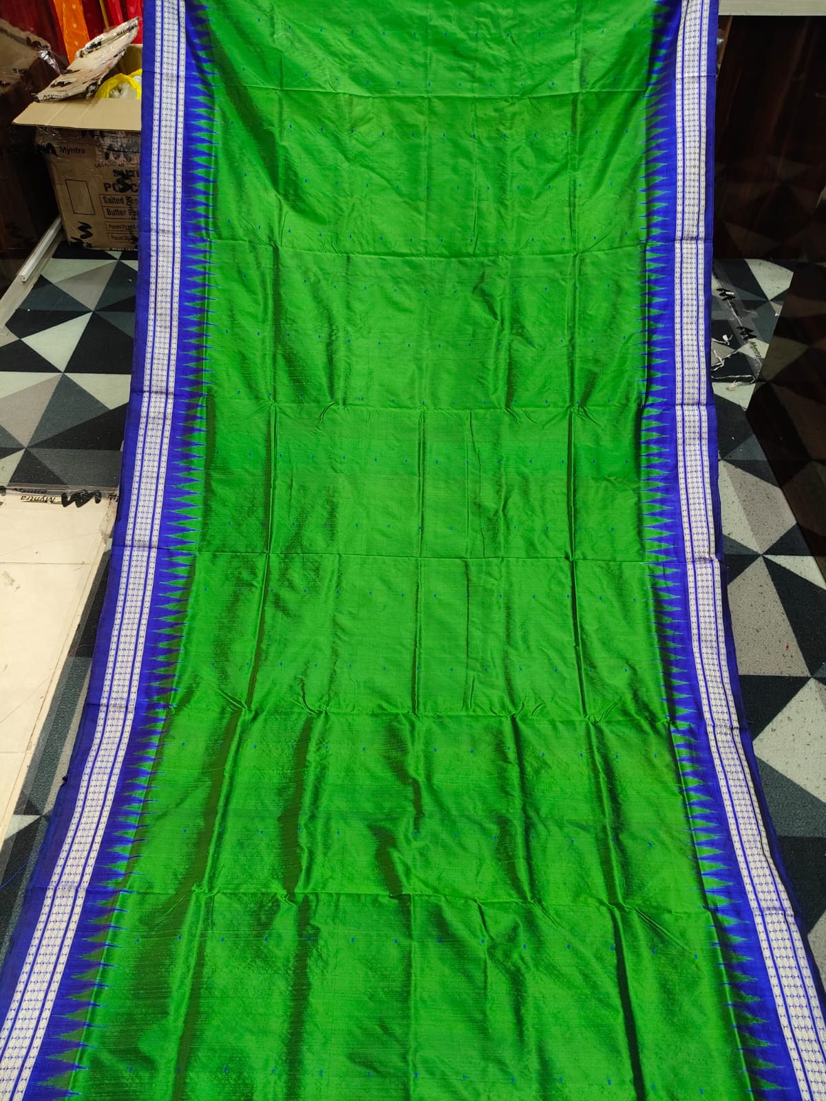 Parrot Green Blue  Mini Buti Odisha Handloom Bomkai Silk Saree