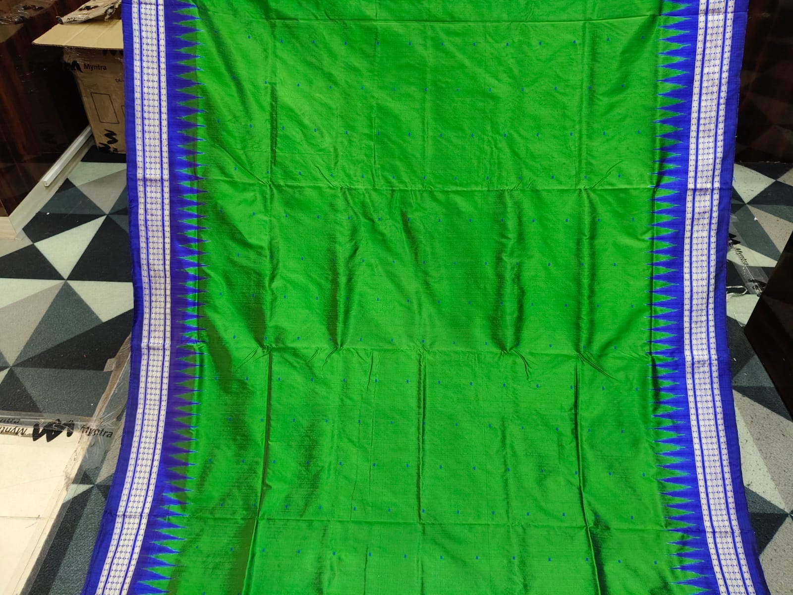 Parrot Green Blue  Mini Buti Odisha Handloom Bomkai Silk Saree