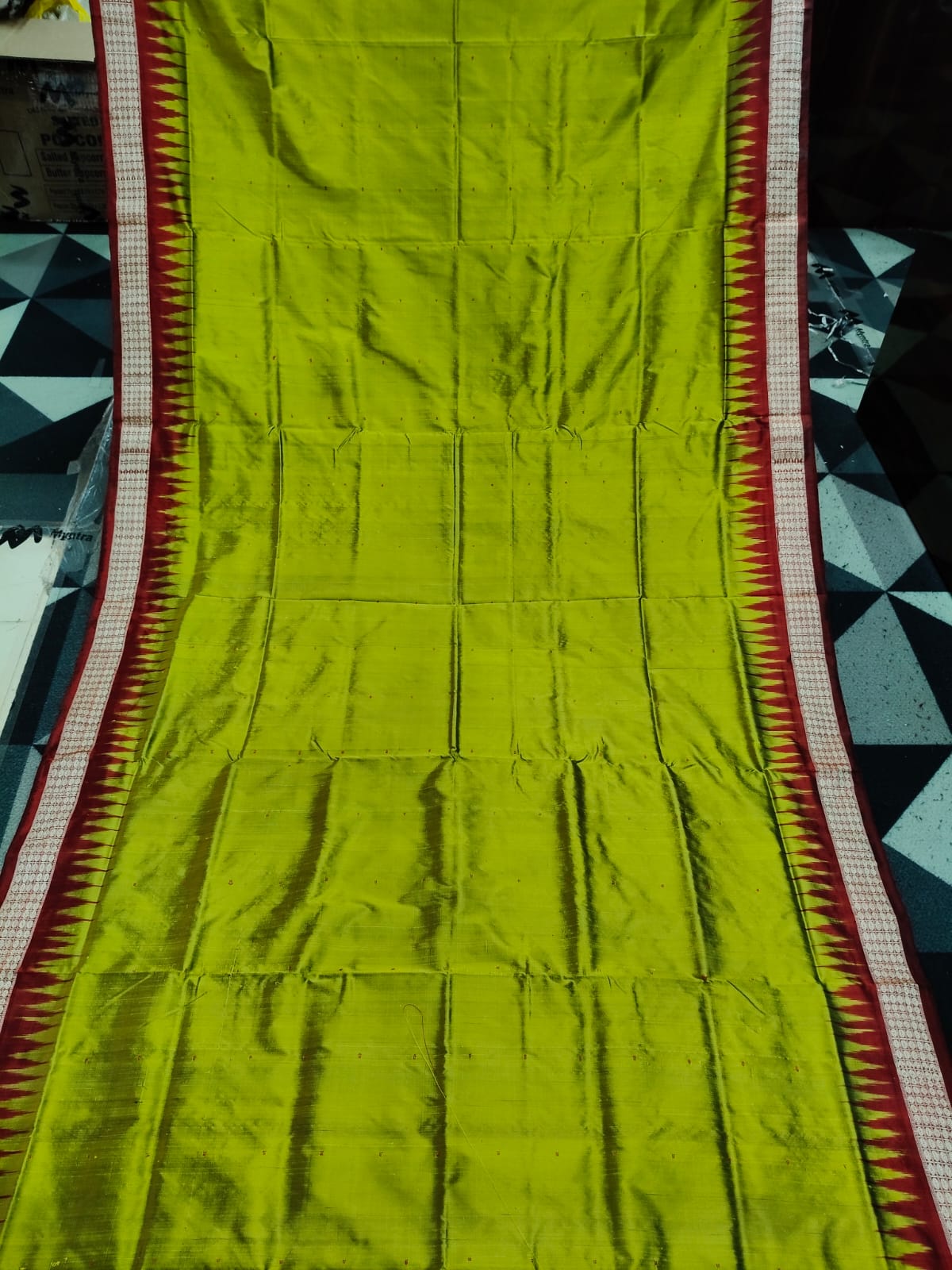 Neon Green Maroon Mini Buti  Bomkai Silk Saree