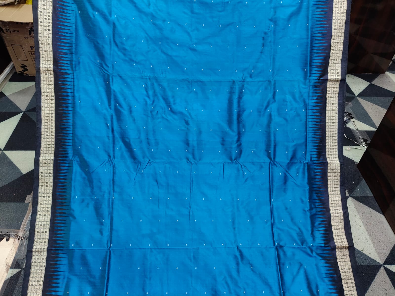 Peacock Blue Black Mini Buti  Bomkai Silk Saree