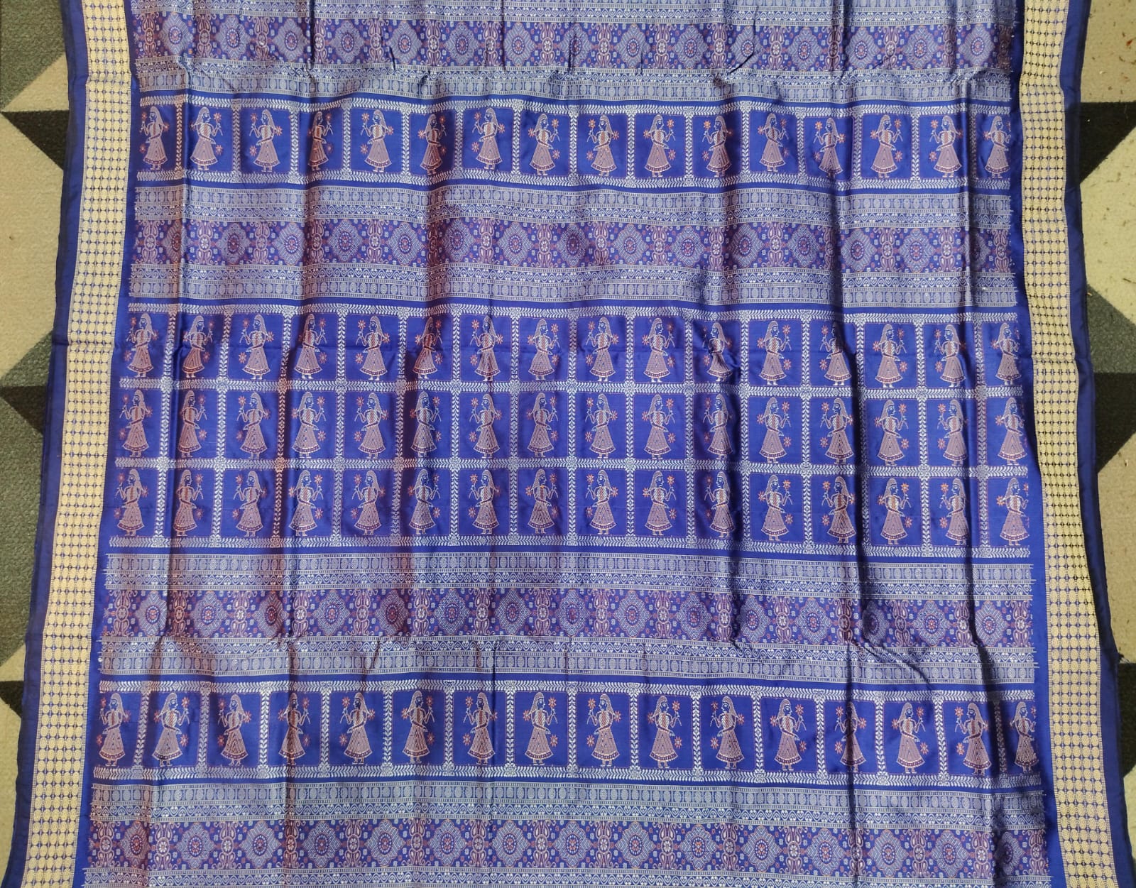 Sea Green Blue Mini Buti  Bomkai Silk Saree