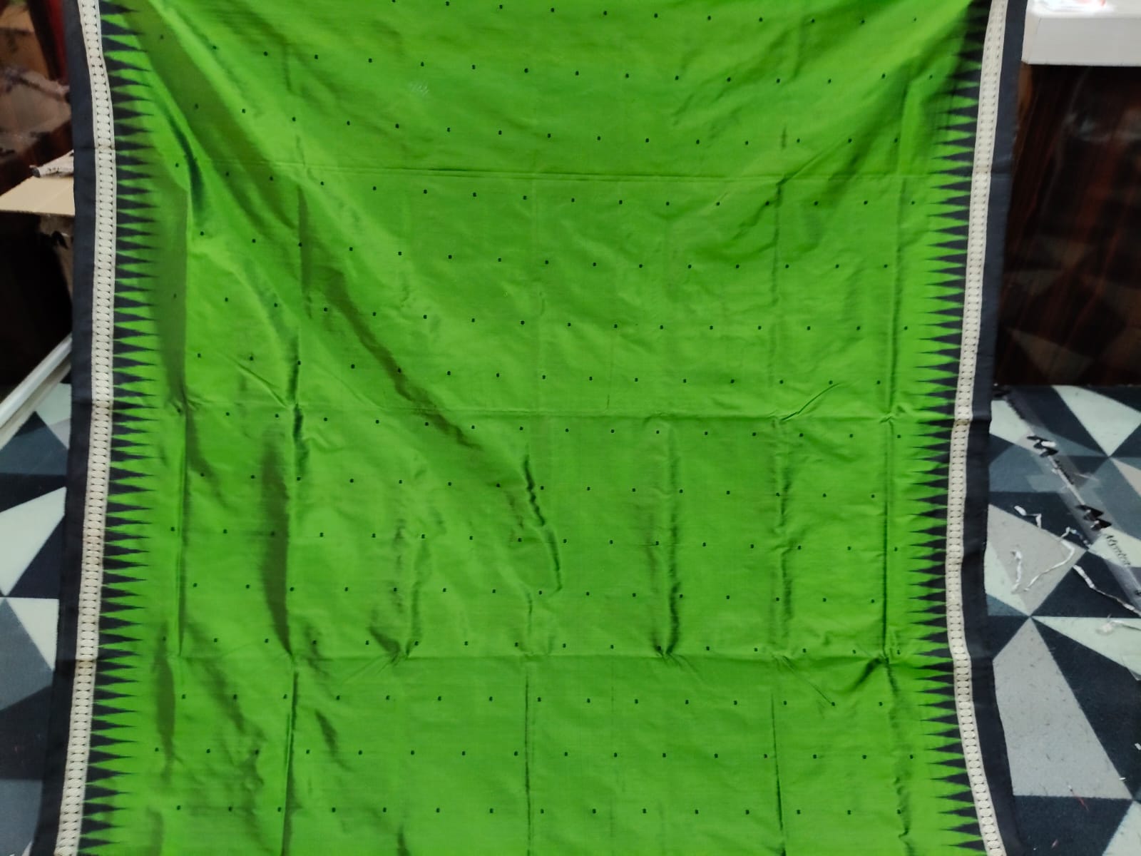 Forest Green Black Single Border Mini Buti  Bomkai Silk Saree