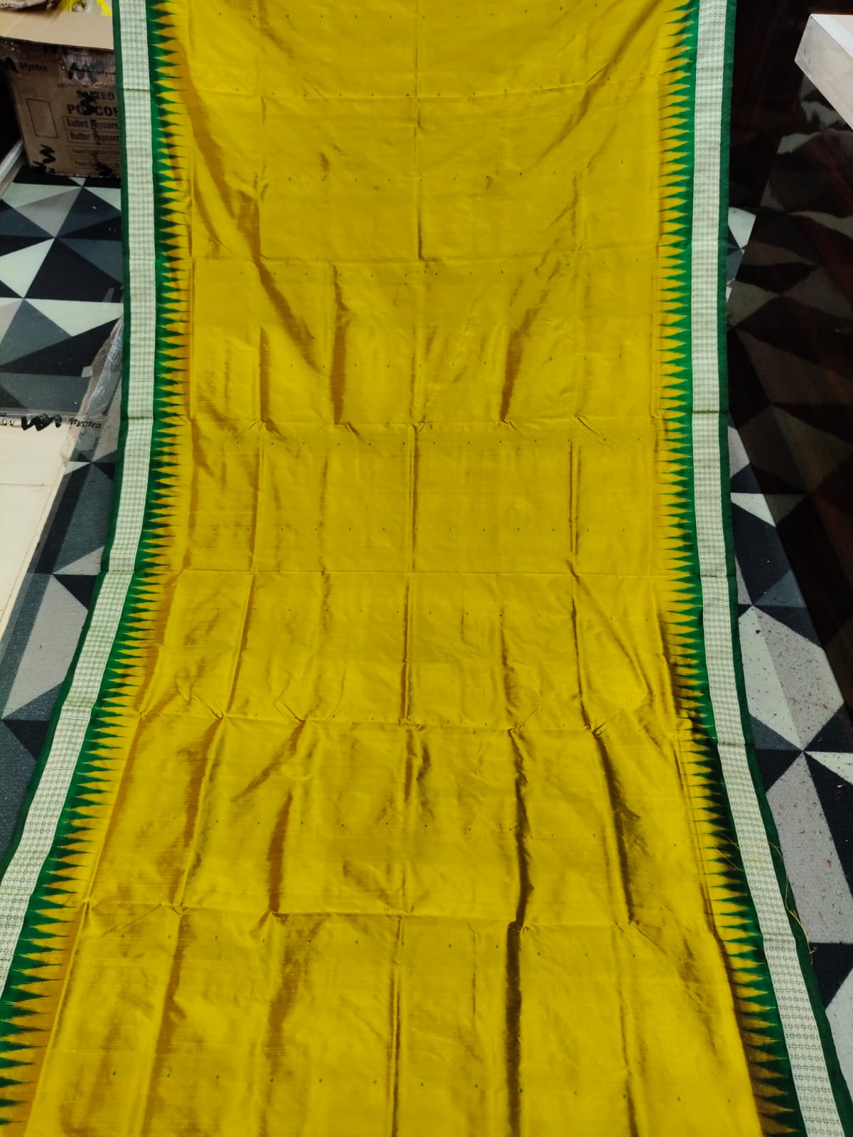 Mustard Yellow Green  Mini Buti  Bomkai Silk Saree