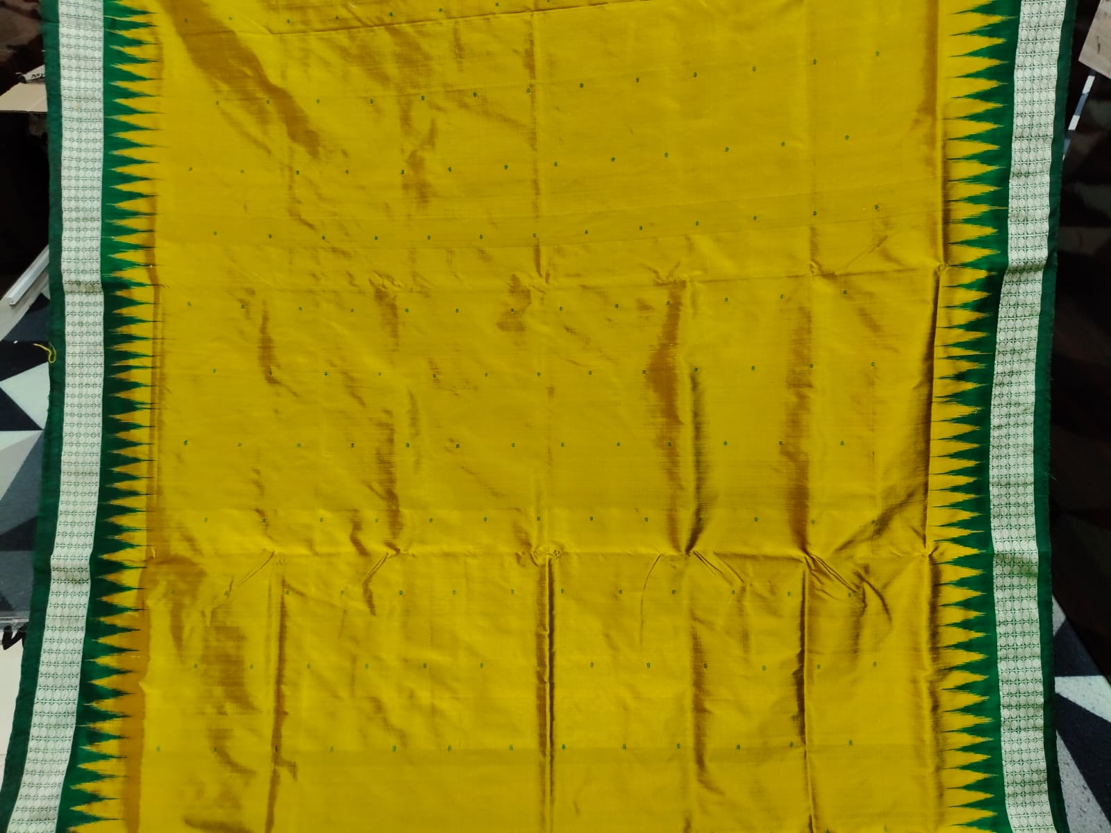 Mustard Yellow Green  Mini Buti  Bomkai Silk Saree