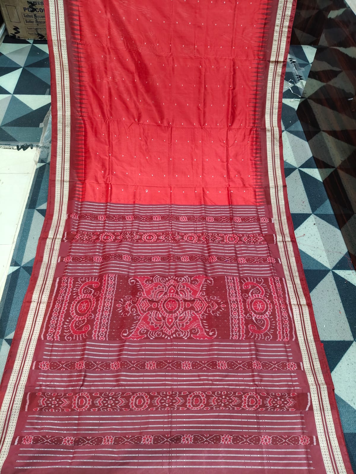 Red Maroon Mini Buti  Bomkai Silk Saree