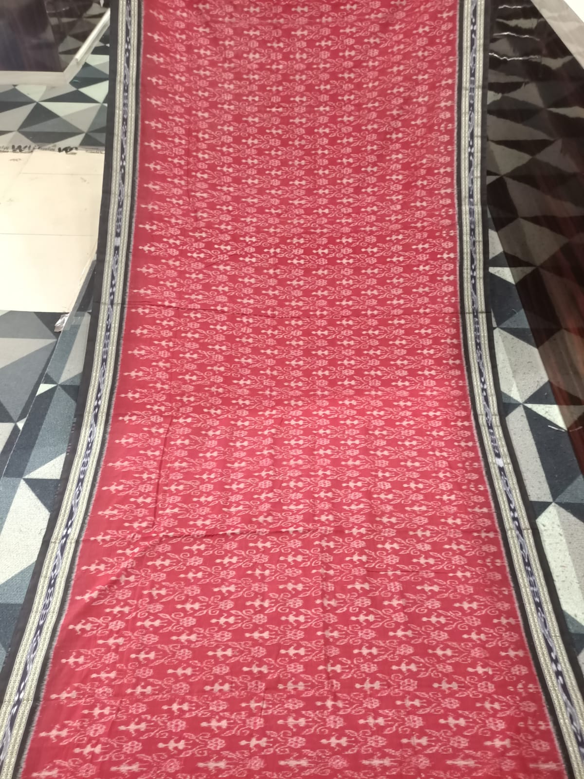 Red Black Tribal Design Khandua Cotton Saree