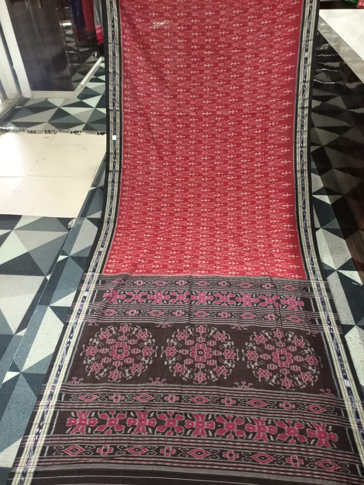 Red Black Tribal Design Khandua Cotton Saree