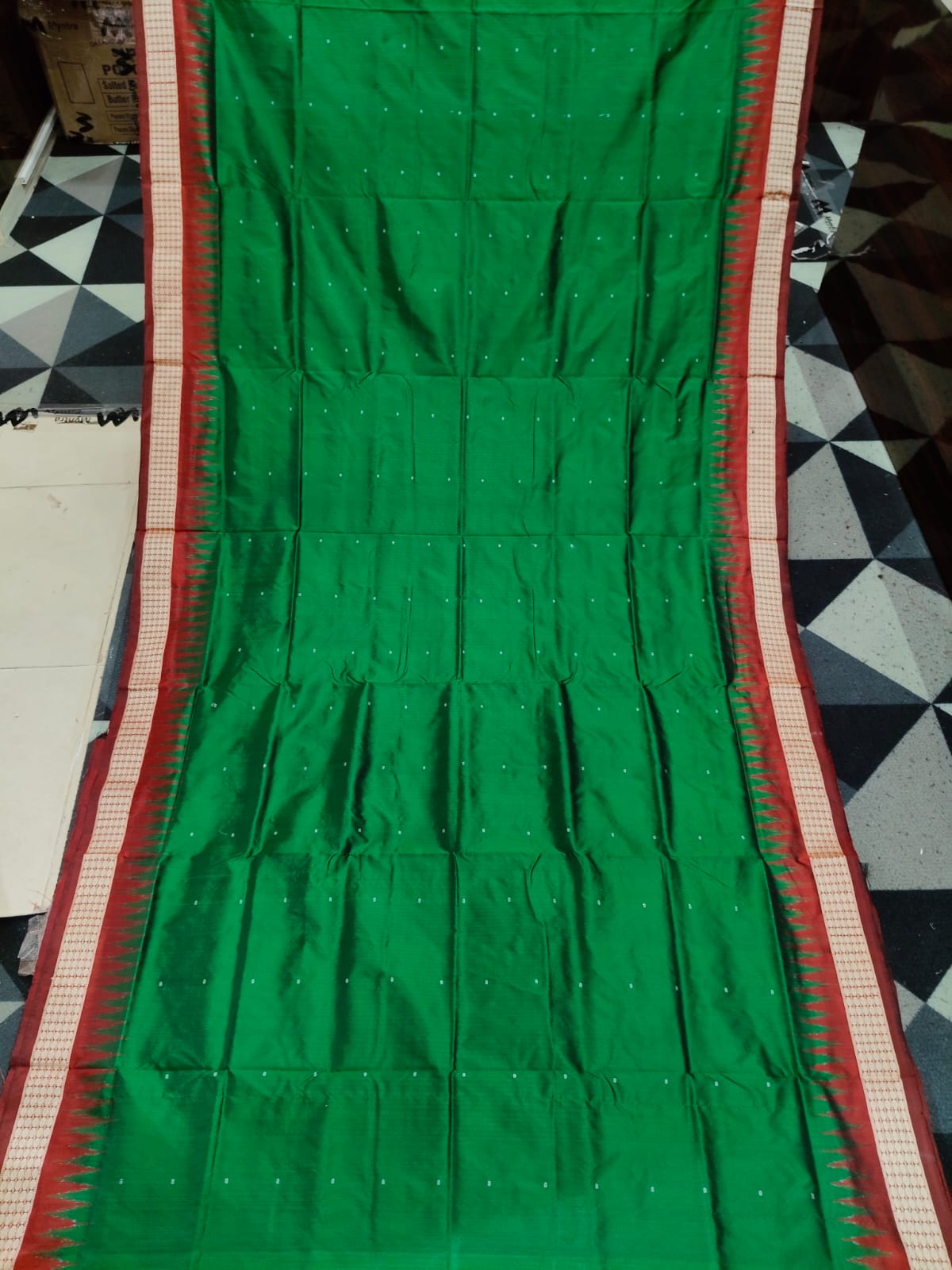 Green Maroon Mini Buti  Bomkai Silk Saree