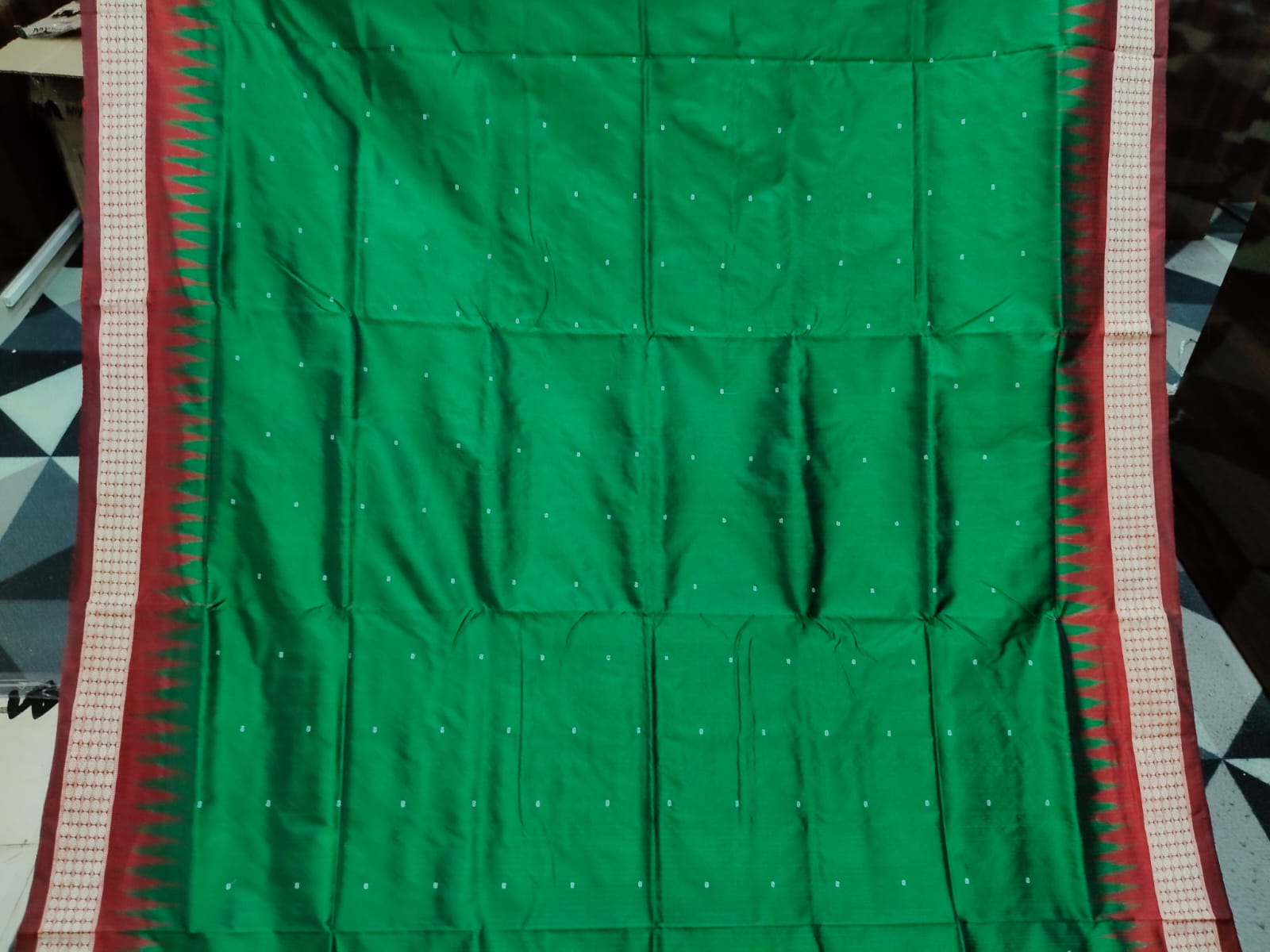 Green Maroon Mini Buti  Bomkai Silk Saree