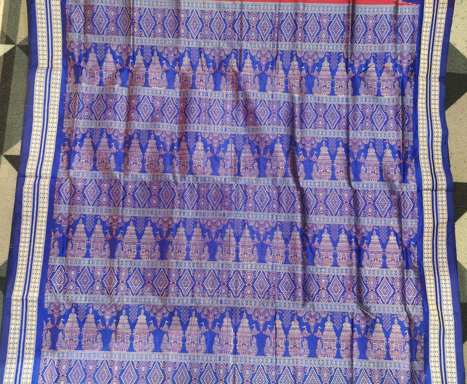 Magenta Blue Mini Buti  Bomkai Silk Saree
