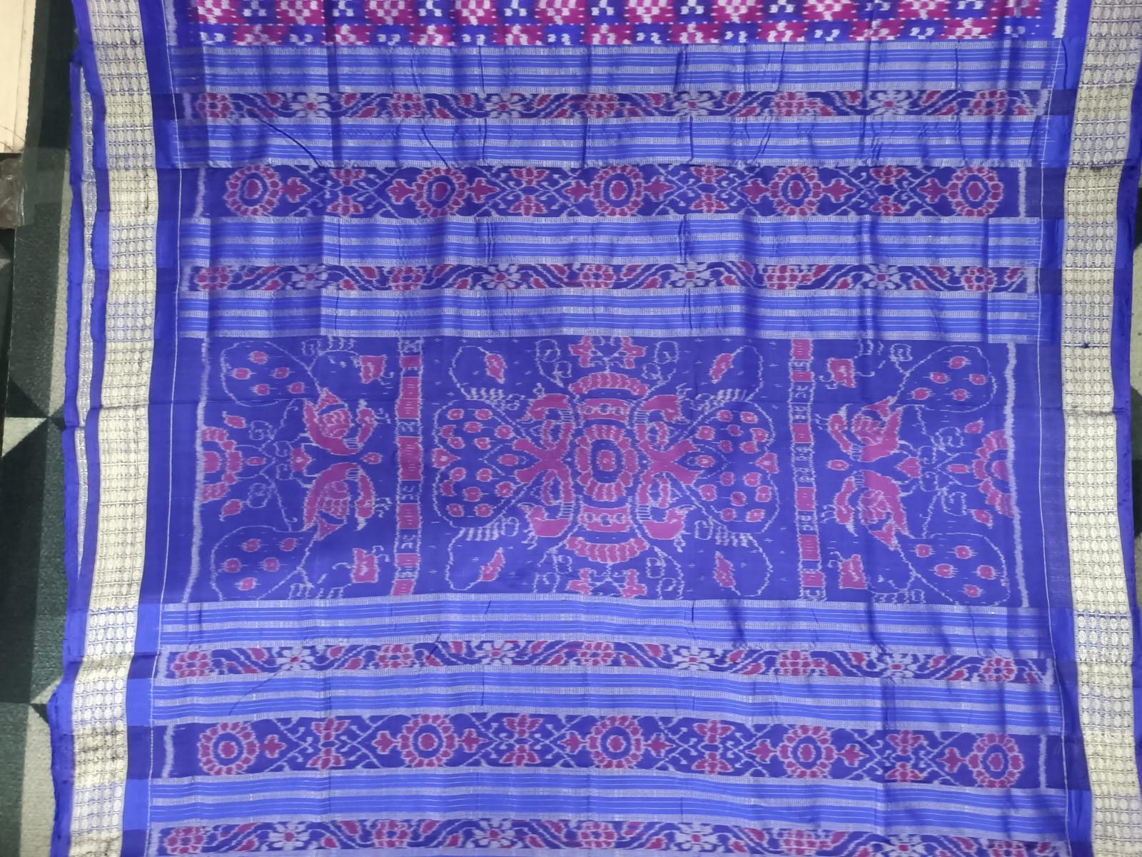 Magenta Blue Mini Pasapali  Sambalpuri Semi Silk Saree