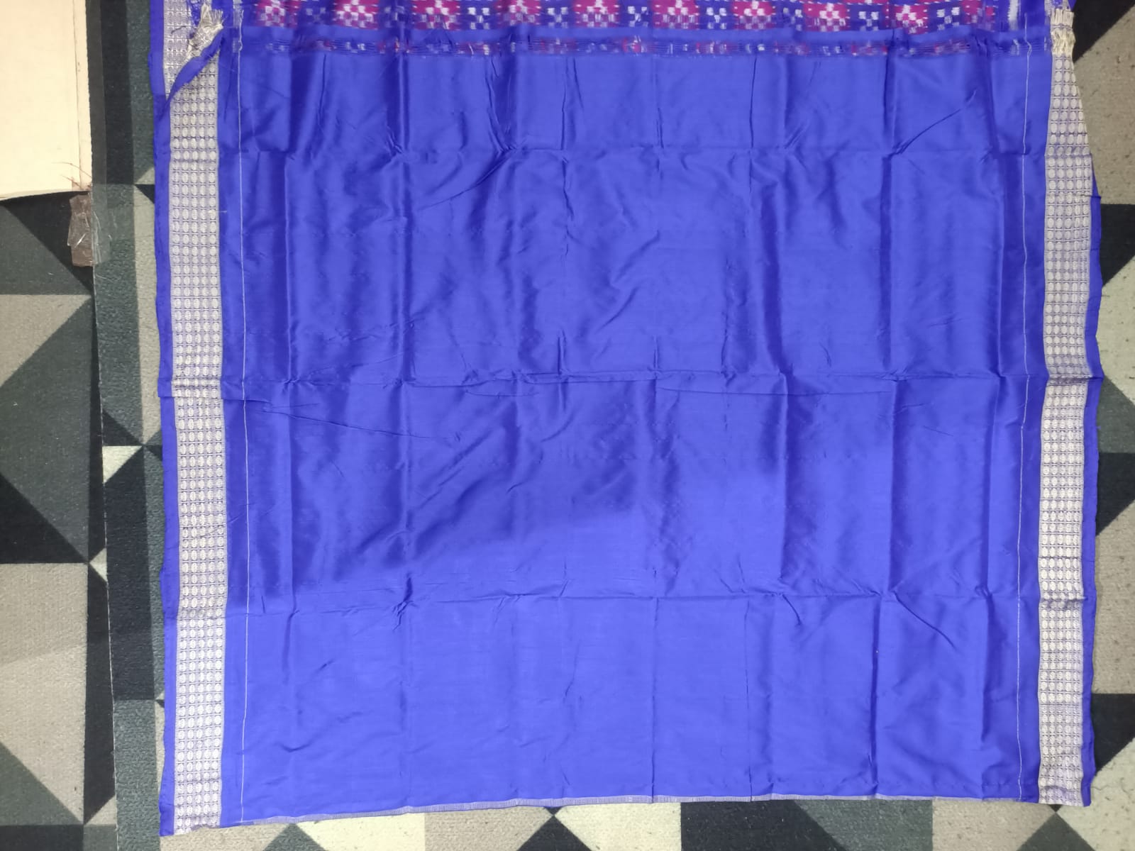 Magenta Blue Mini Pasapali  Sambalpuri Semi Silk Saree