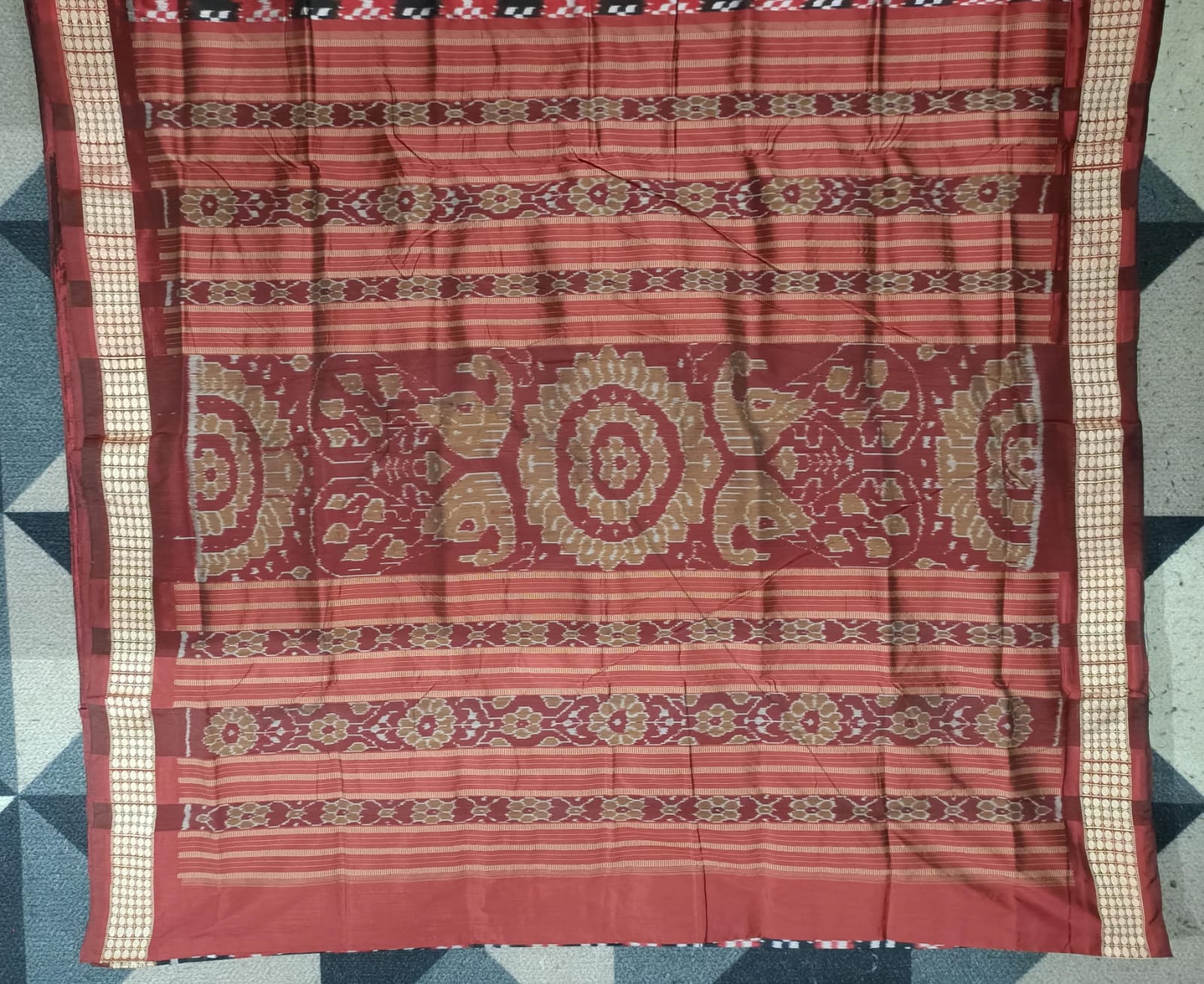 Black Maroon Mini Pasapali  Sambalpuri Semi Silk Saree