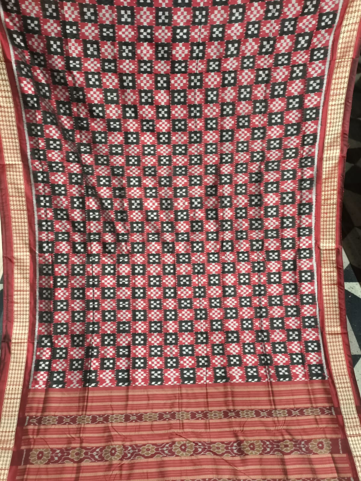 Black Maroon Mini Pasapali  Sambalpuri Semi Silk Saree
