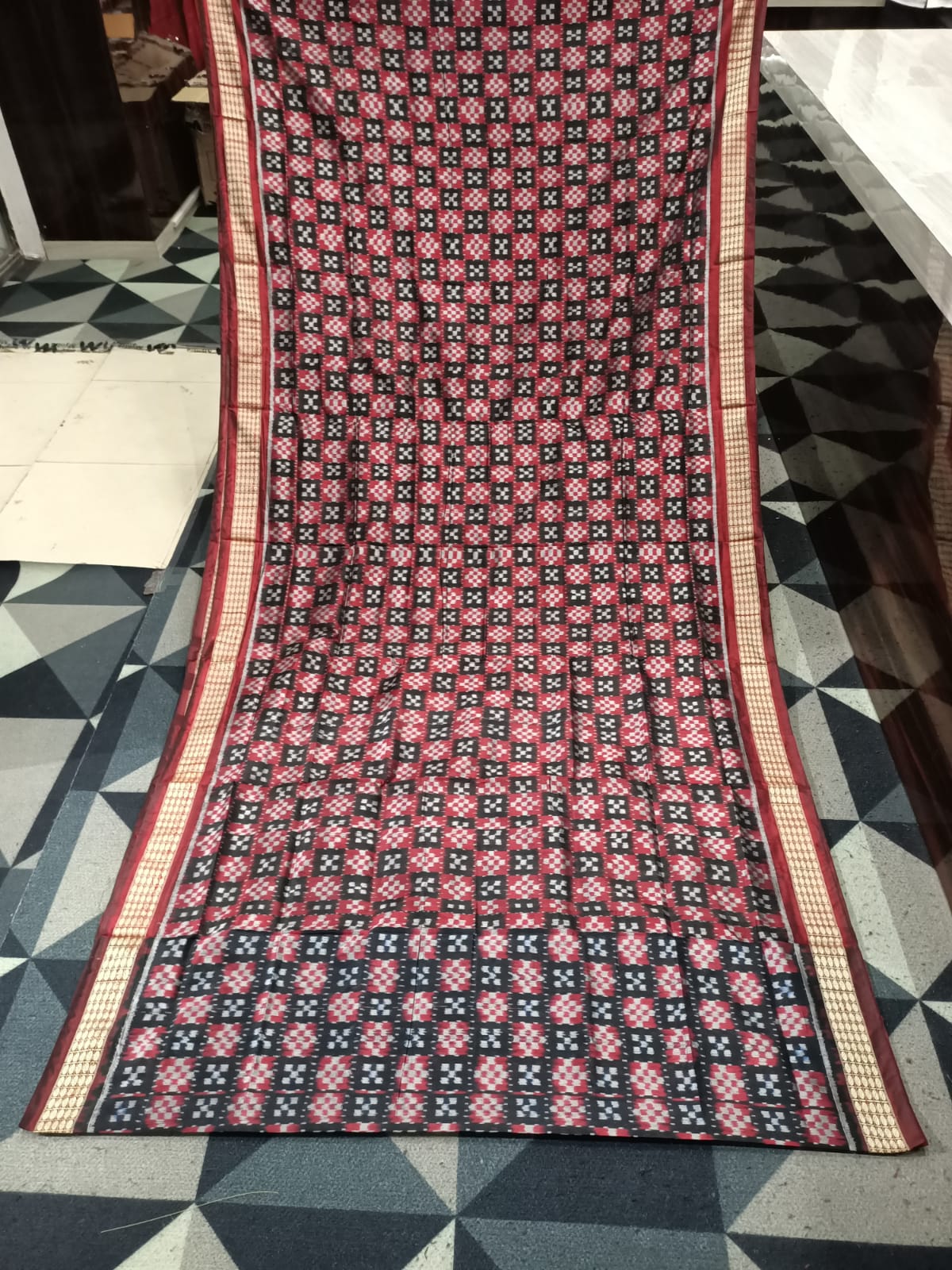 Black Maroon Mini Pasapali  Sambalpuri Semi Silk Saree