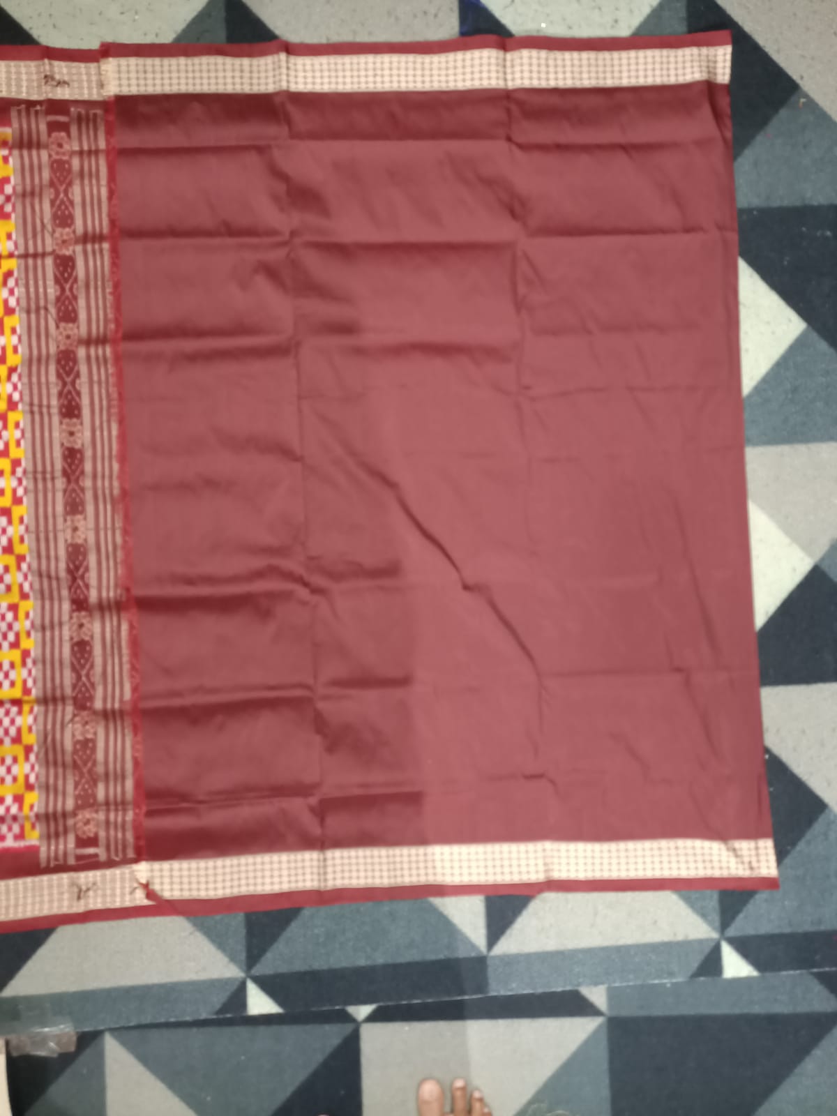 Yellow Maroon Mini Pasapali  Sambalpuri Semi Silk Saree