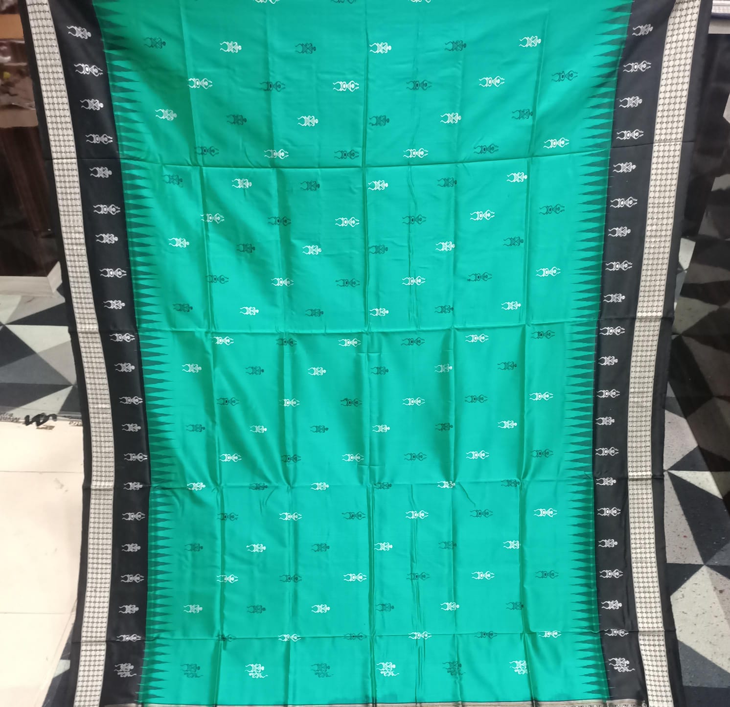 Rama Green Black Tribal Design Bomkai Silk Saree