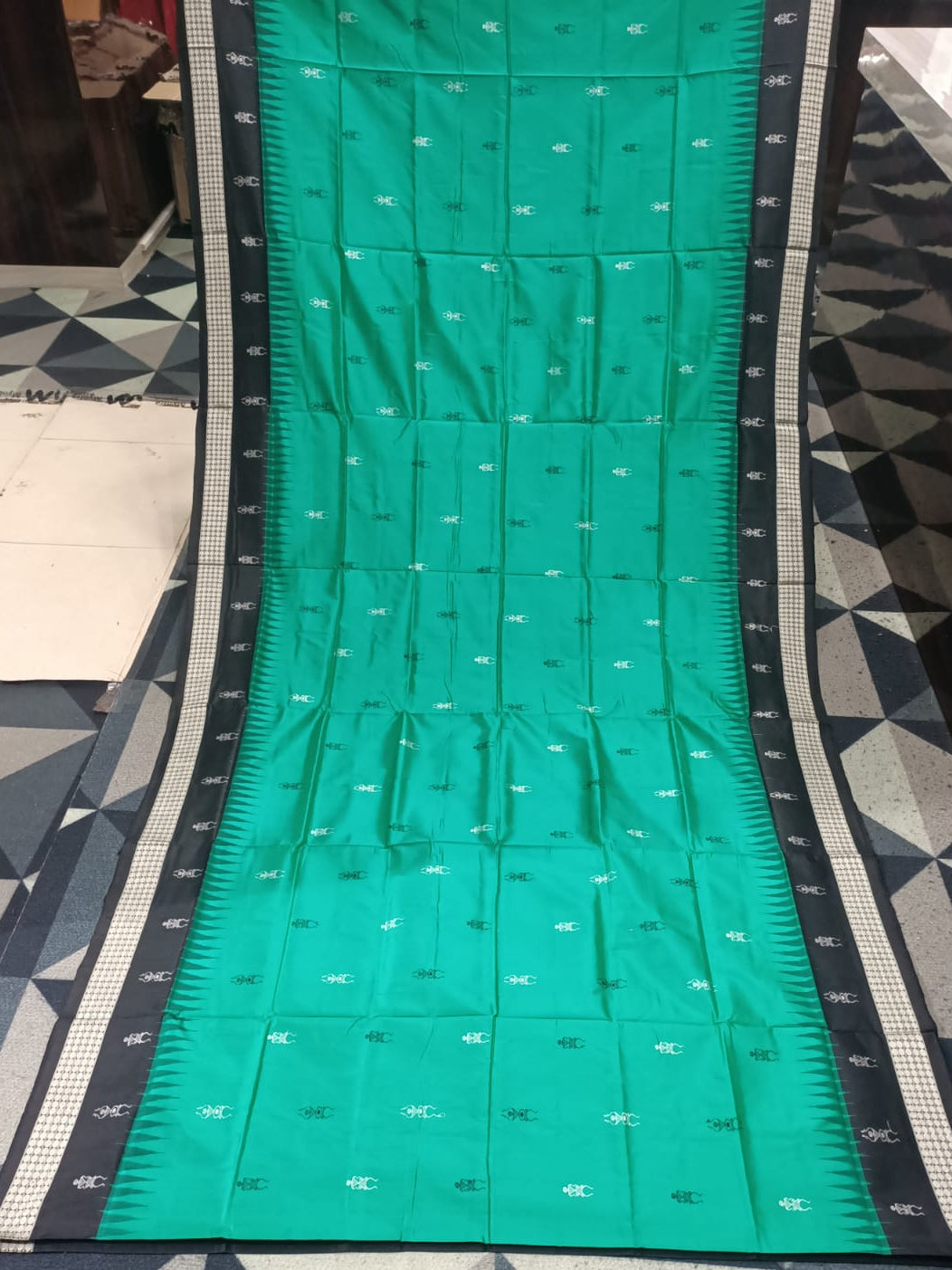 Rama Green Black Tribal Design Bomkai Silk Saree