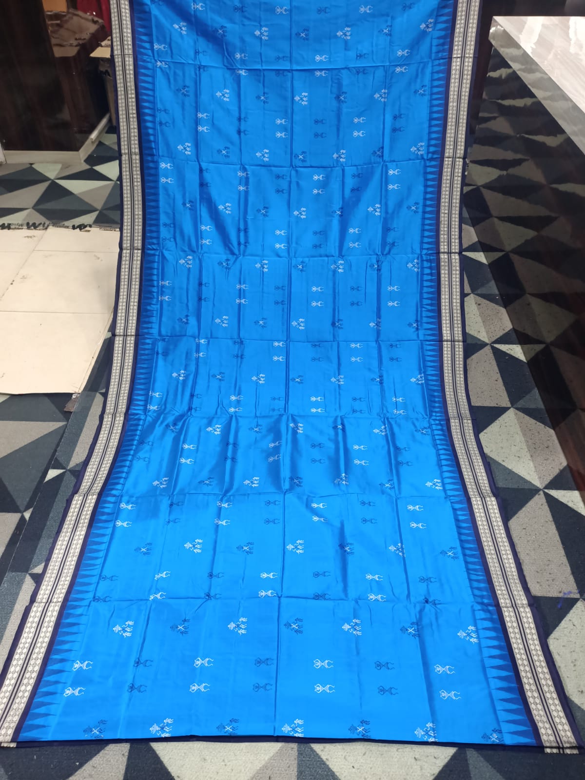 Copper Sulphate Navy Blue Tribal Design Bomkai Silk Saree