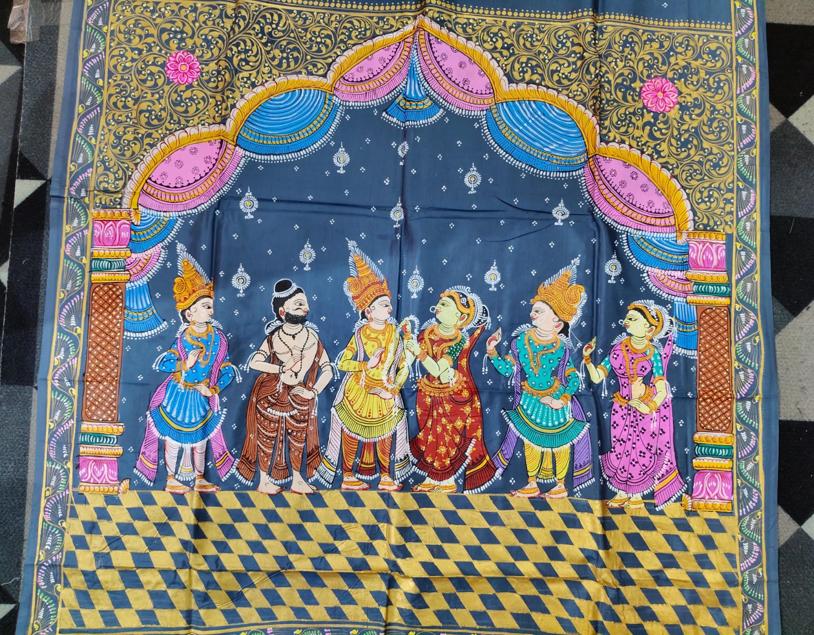Grey Rama Sita Vivah Theme Pattachitra Khadi Silk Saree