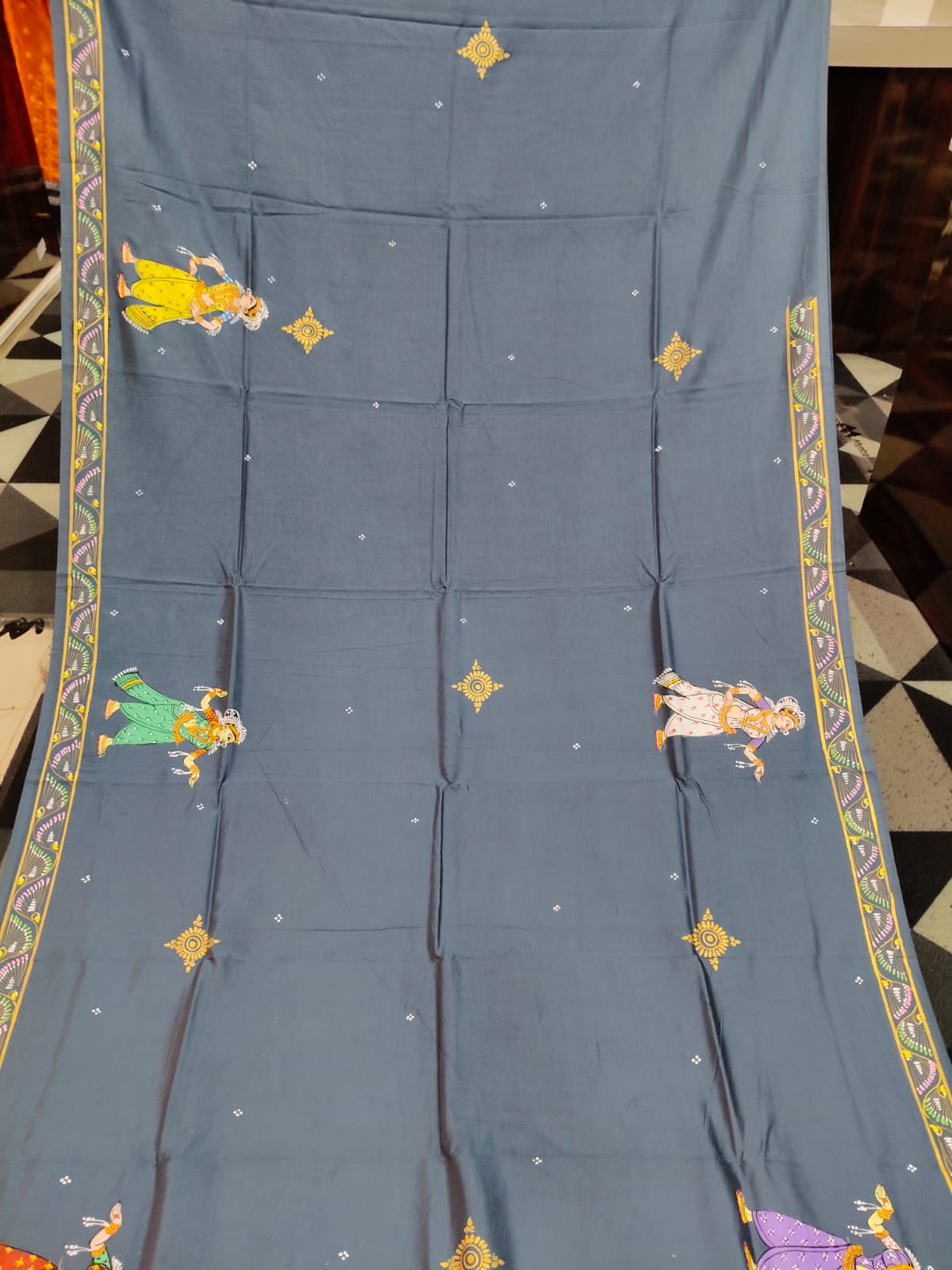 Grey Rama Sita Vivah Theme Pattachitra Khadi Silk Saree