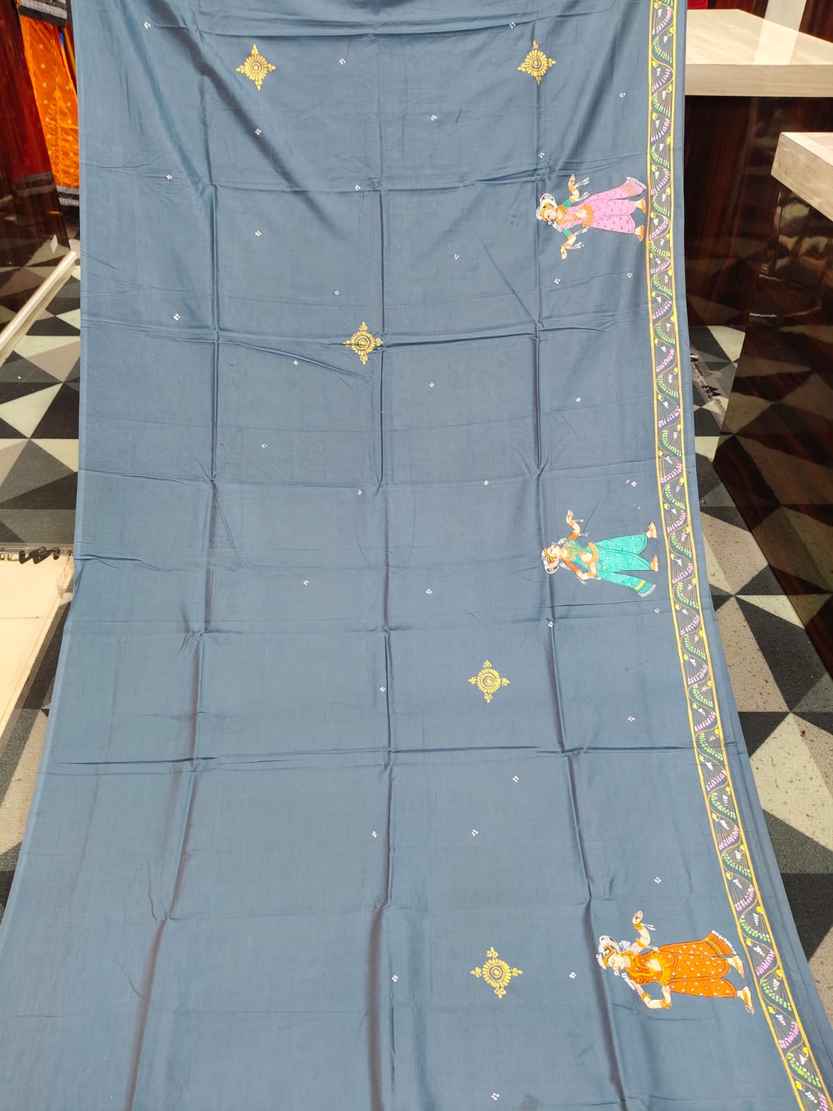 Grey Rama Sita Vivah Theme Pattachitra Khadi Silk Saree
