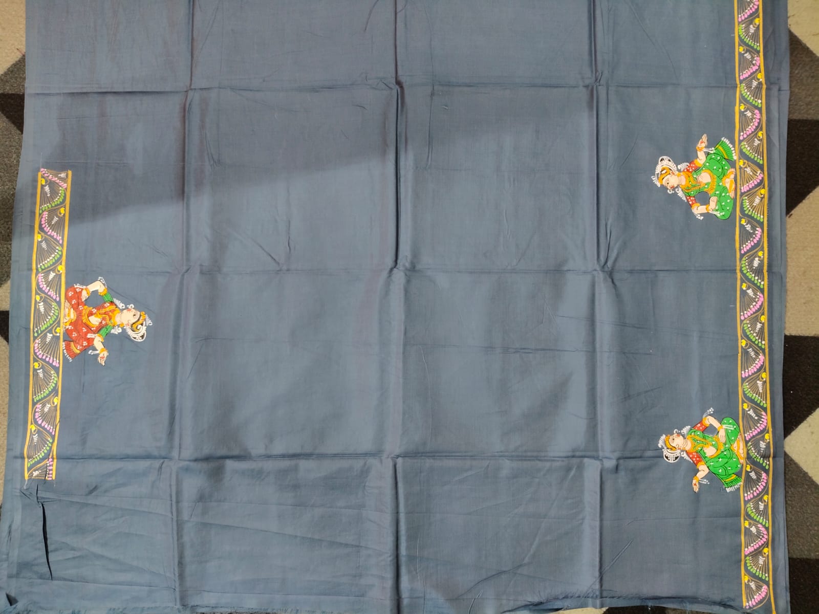 Grey Rama Sita Vivah Theme Pattachitra Khadi Silk Saree