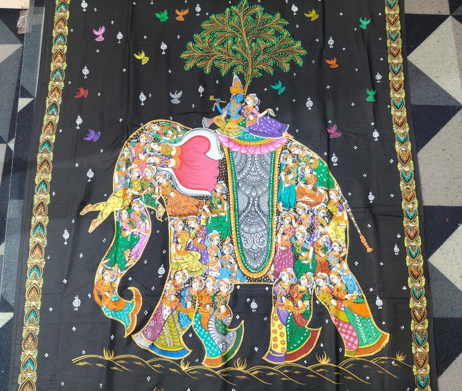 Black Kandarpa Hasti  Theme Pattachitra Khadi Silk Saree