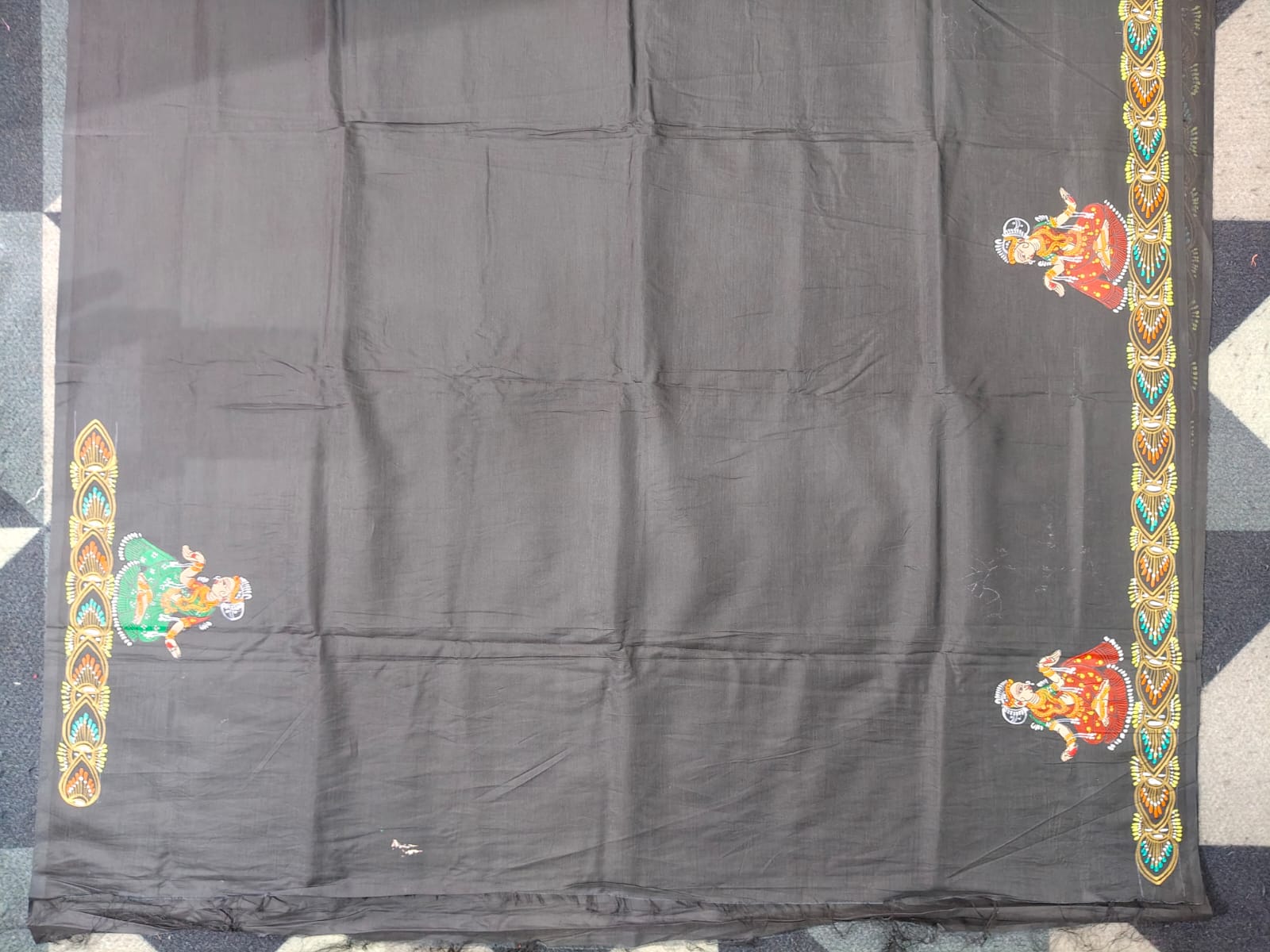 Black Kandarpa Hasti  Theme Pattachitra Khadi Silk Saree
