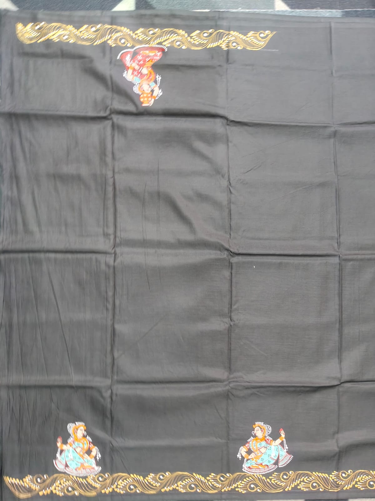 Black Nabakeli Boita  Theme Pattachitra Khadi Silk Saree