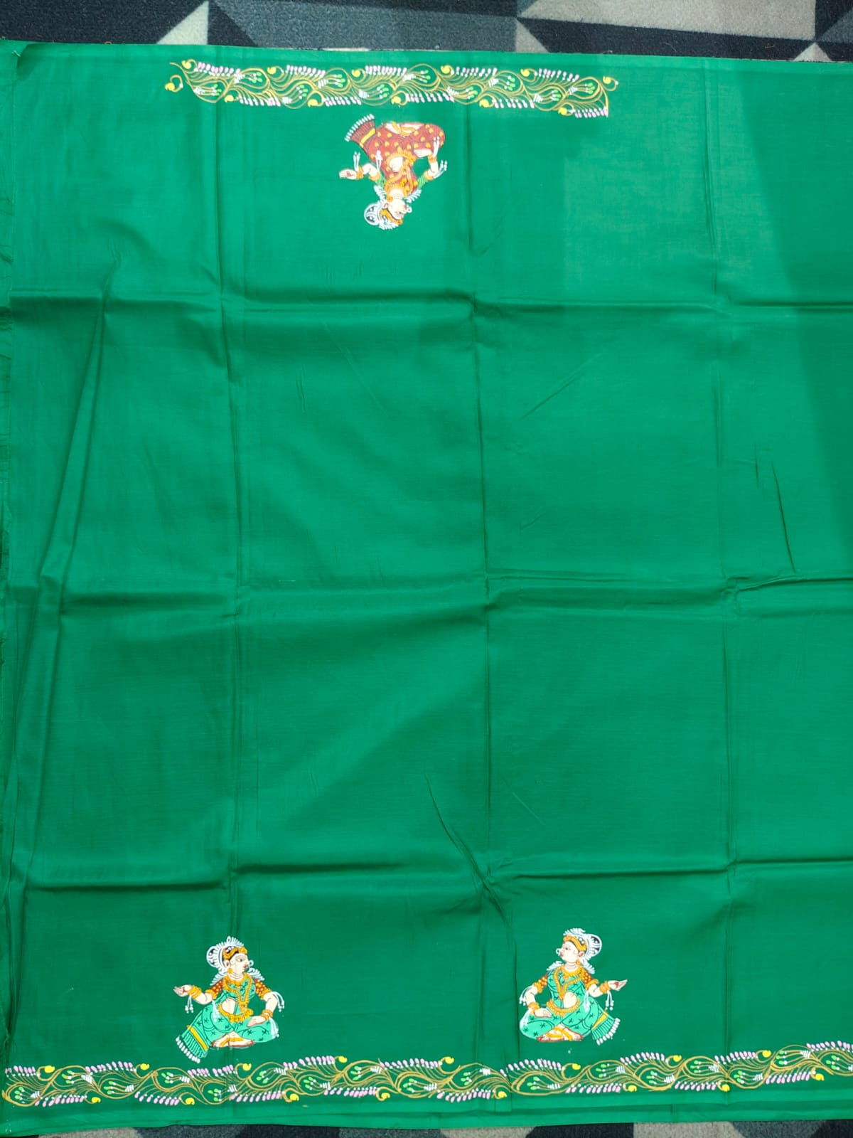 Green Radha Krishna Barsha Rasa Theme Pattachitra Khadi Silk Saree
