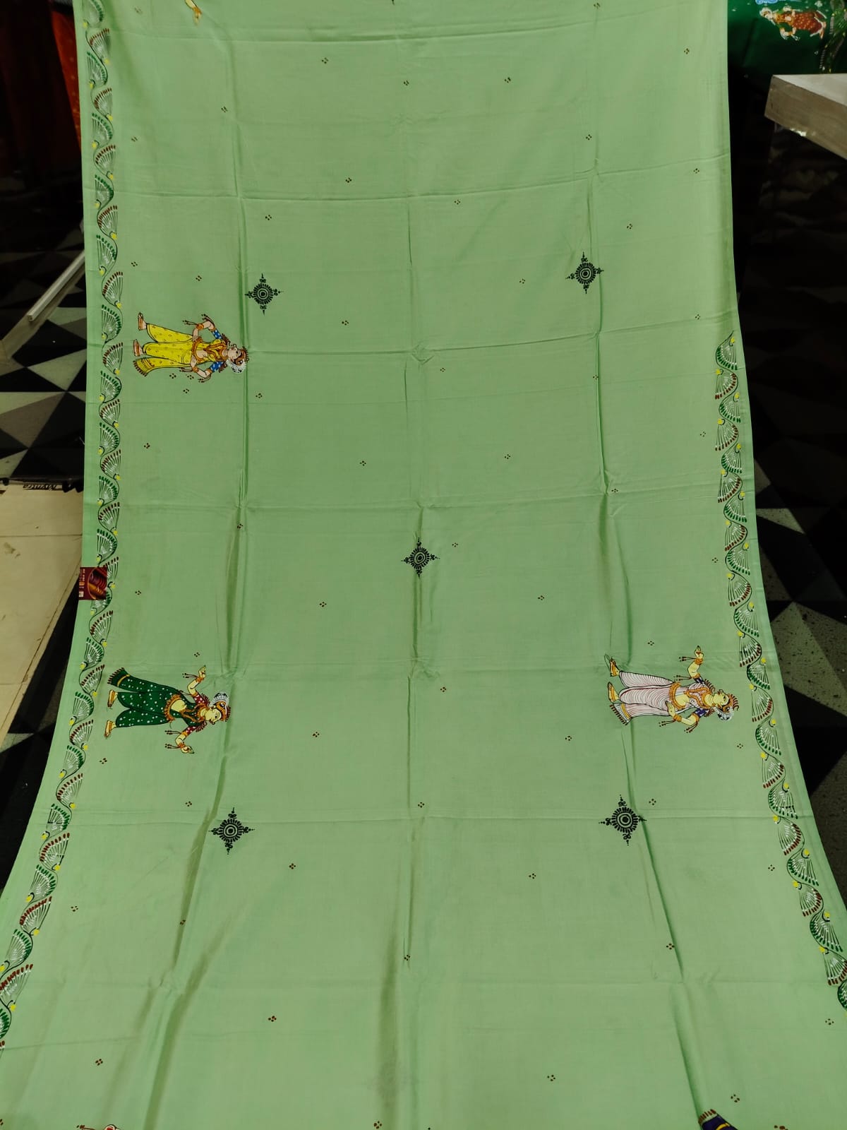 Pista Green Radha Krishna Rasa Theme Pattachitra Khadi Silk Saree