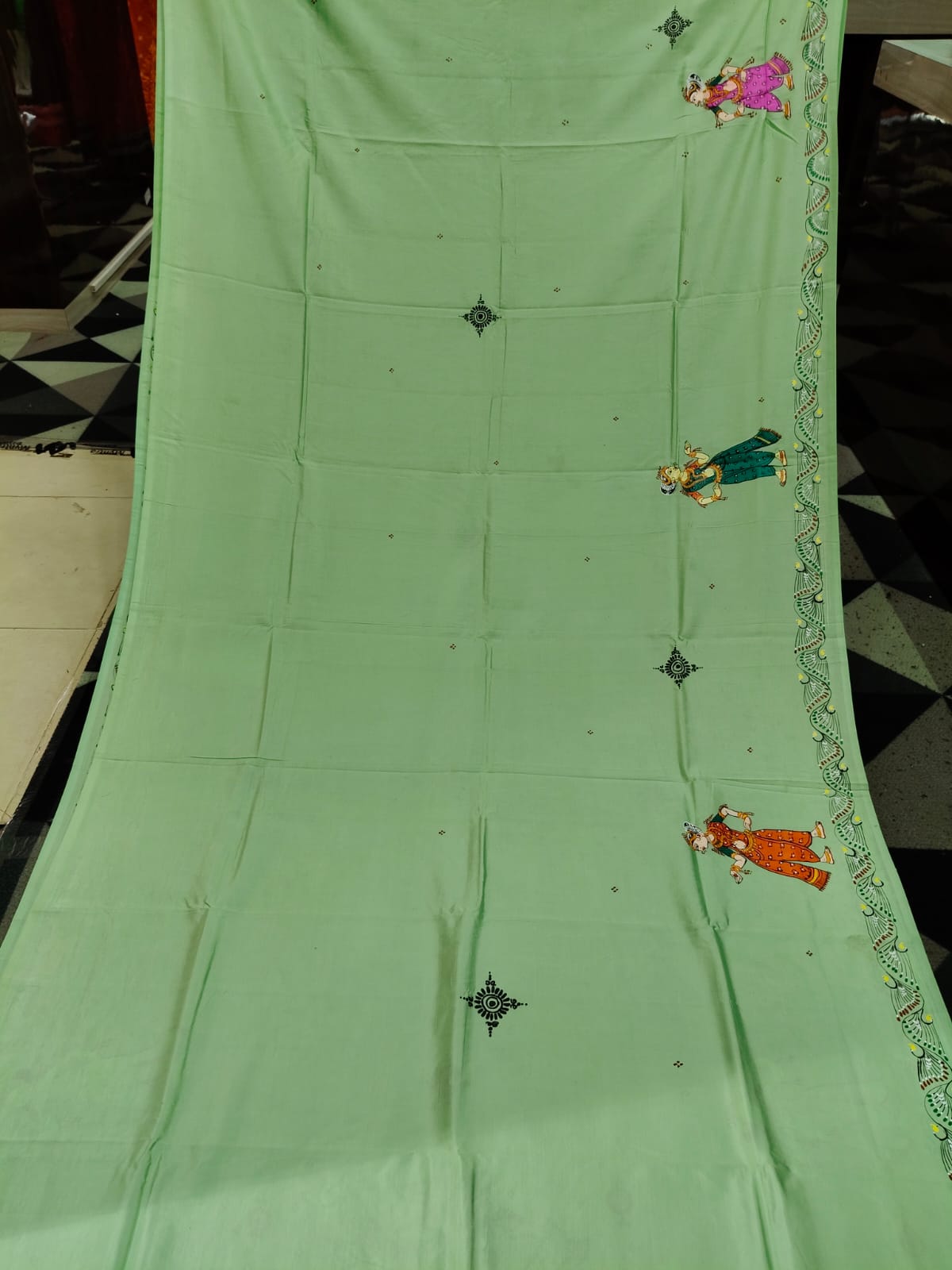 Pista Green Radha Krishna Rasa Theme Pattachitra Khadi Silk Saree