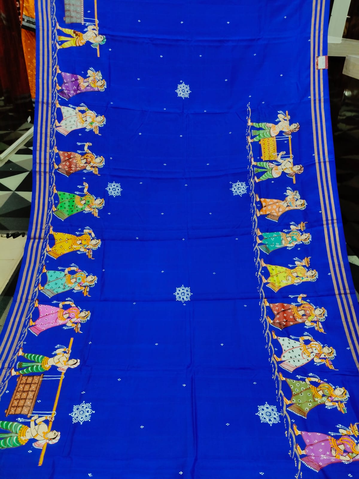 Blue Boita Bandana Theme Pattachitra Kanjeeveram Silk Saree