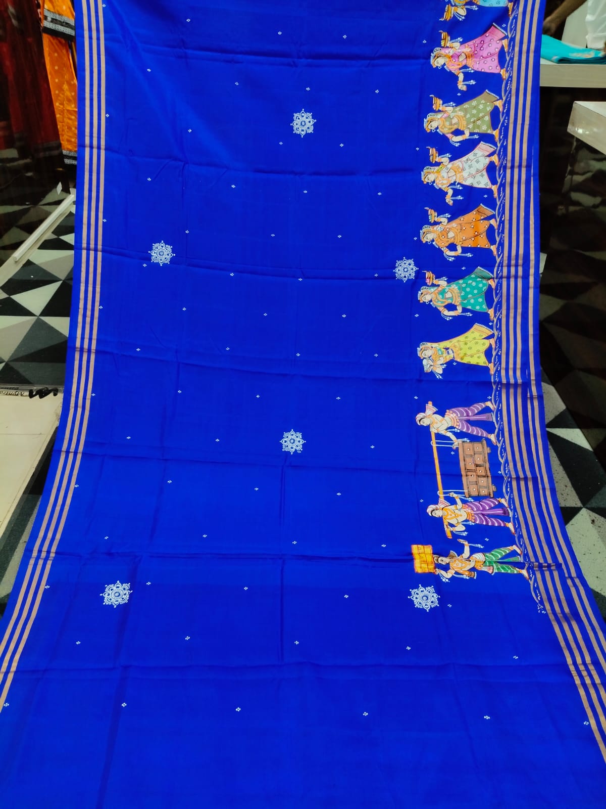 Blue Boita Bandana Theme Pattachitra Kanjeeveram Silk Saree