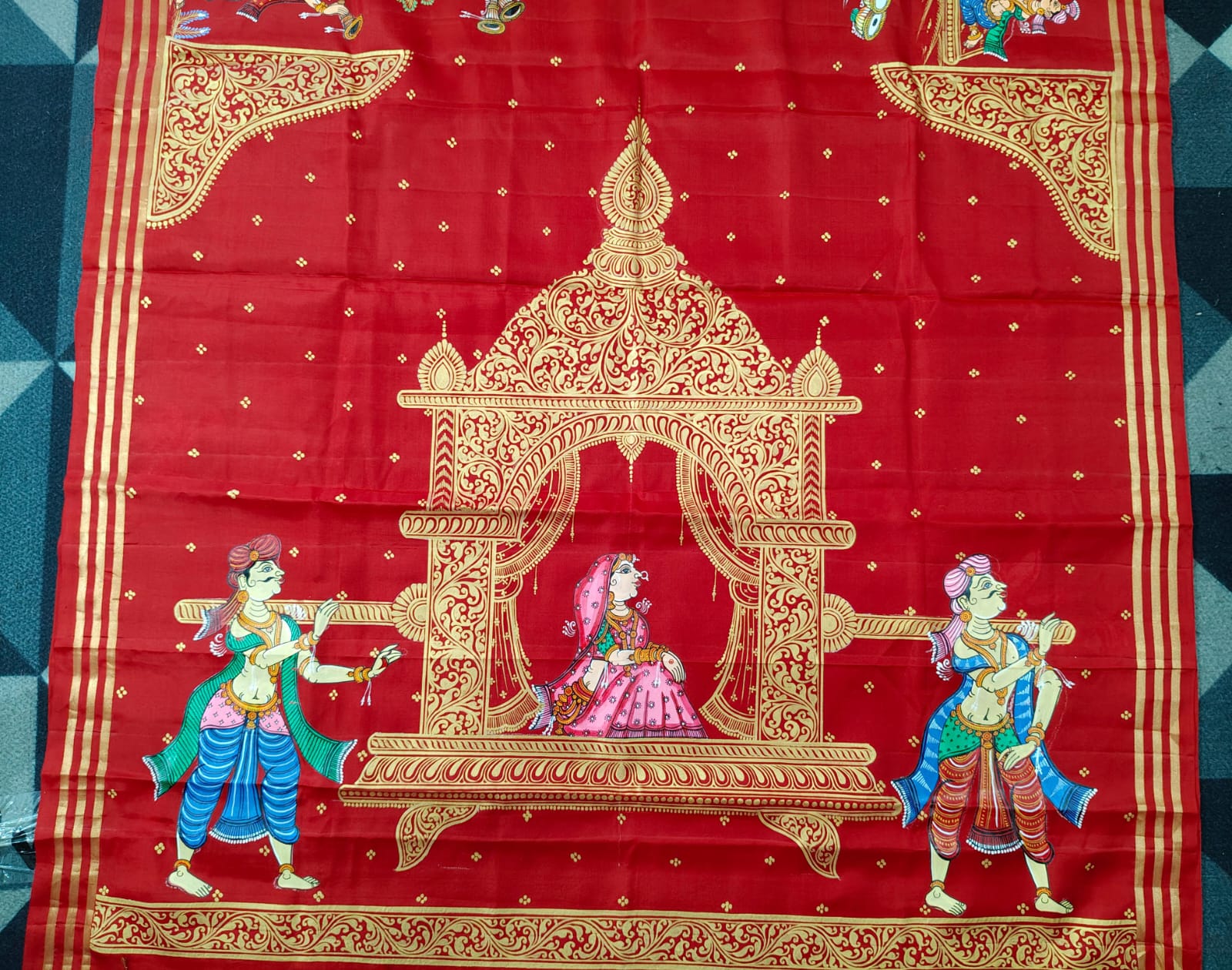 Red Marriage Theme Pattachitra Kanjeeveram Silk Saree