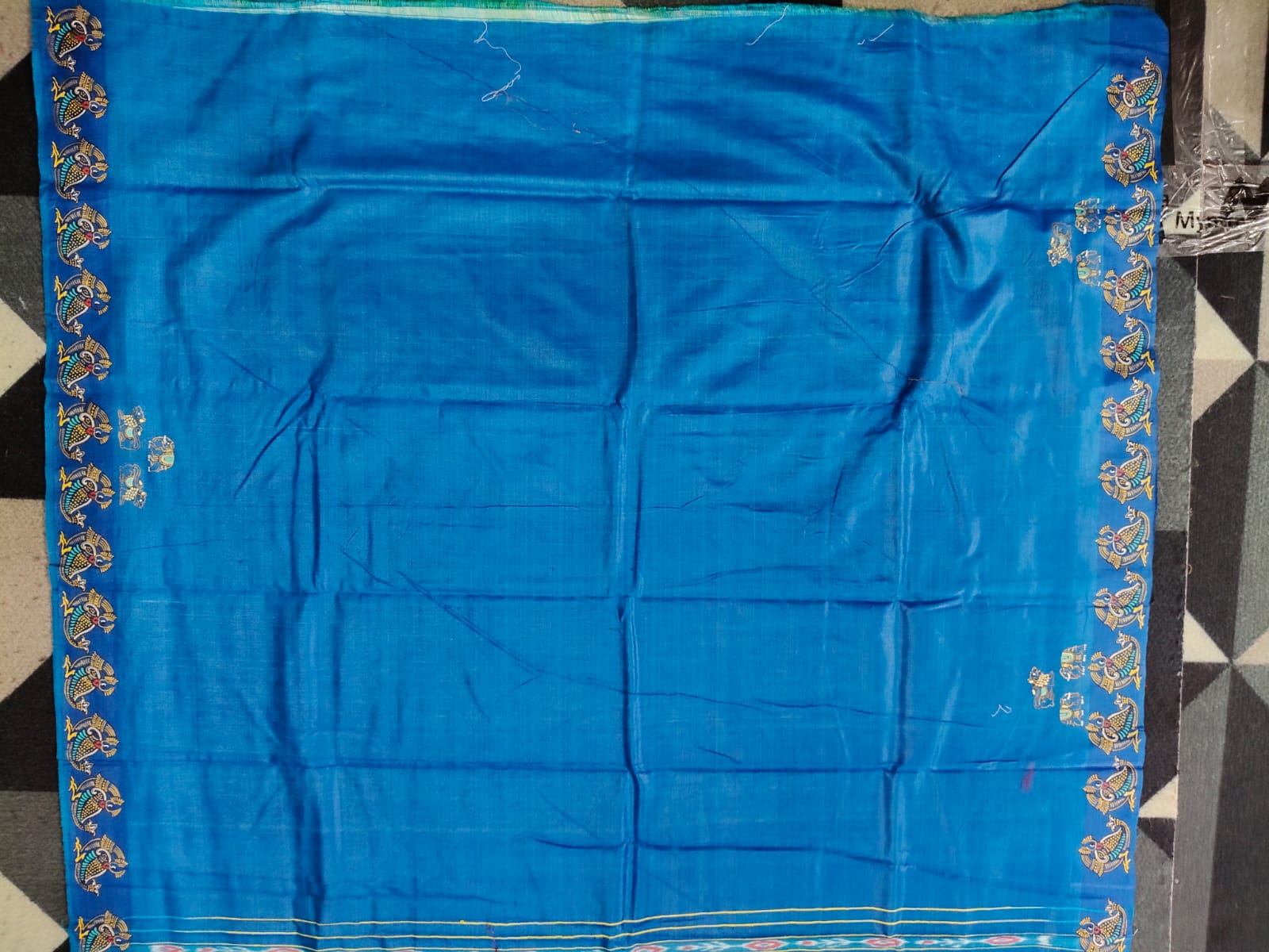 White Copper Sulphate Dancer Theme Pattachitra Tussar Silk Saree