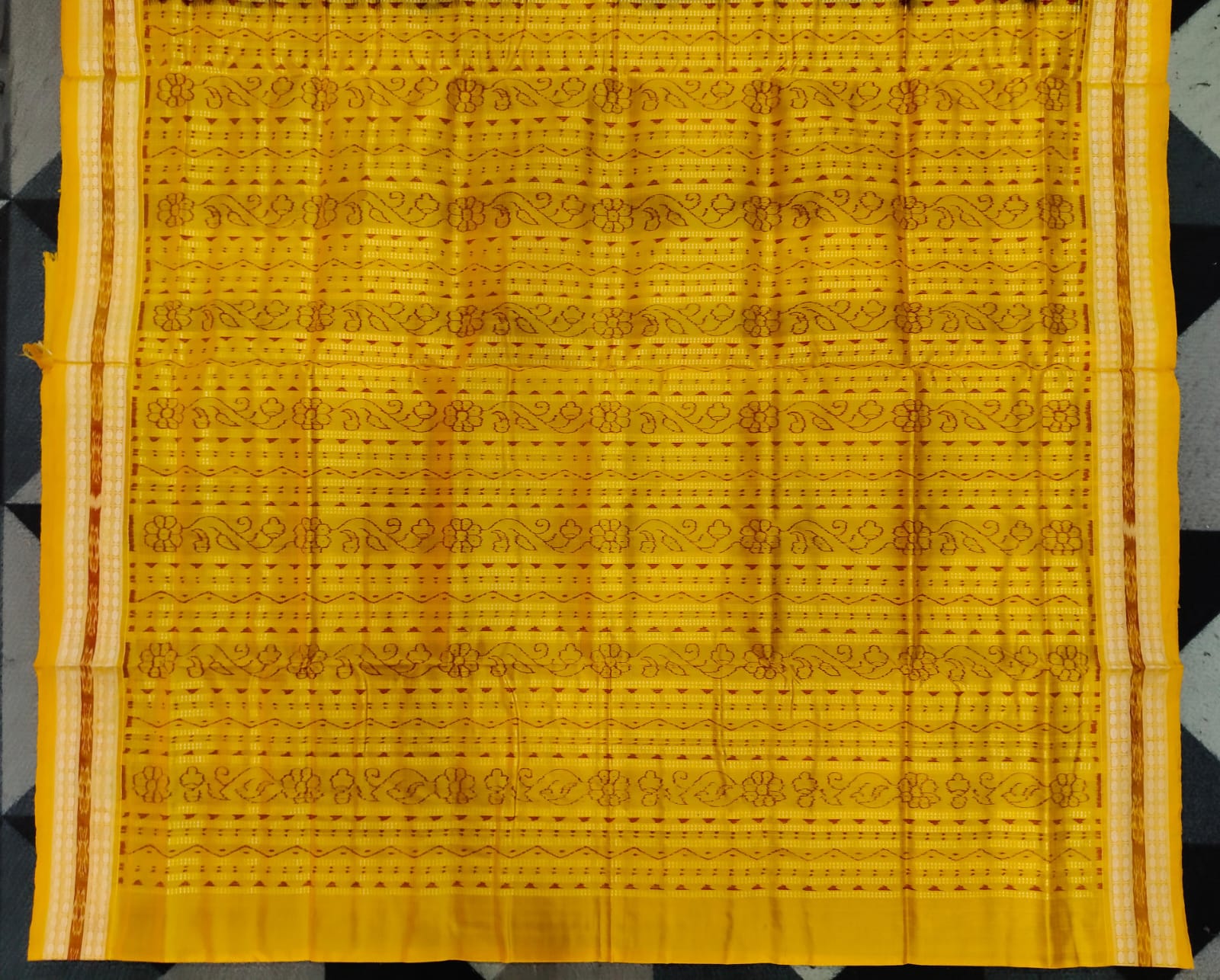 Black Yellow Odishi face Design Sambalpuri Silk Saree
