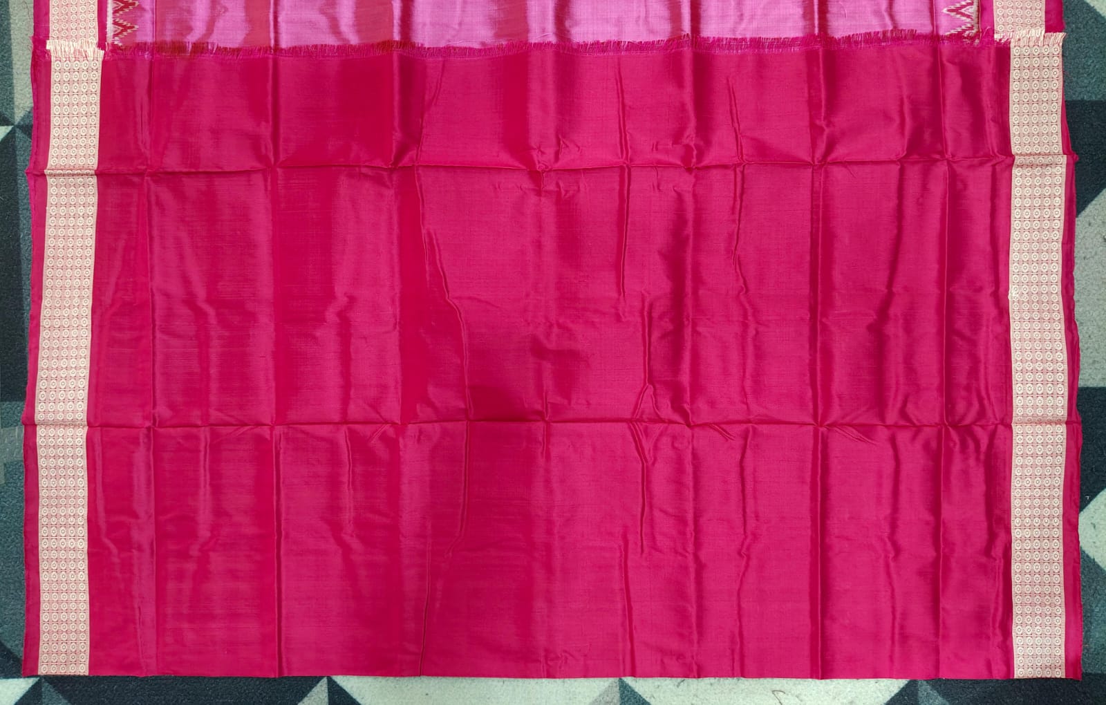 Deep Pink Magenta Half Half Jangal  Design Sambalpuri Silk Saree