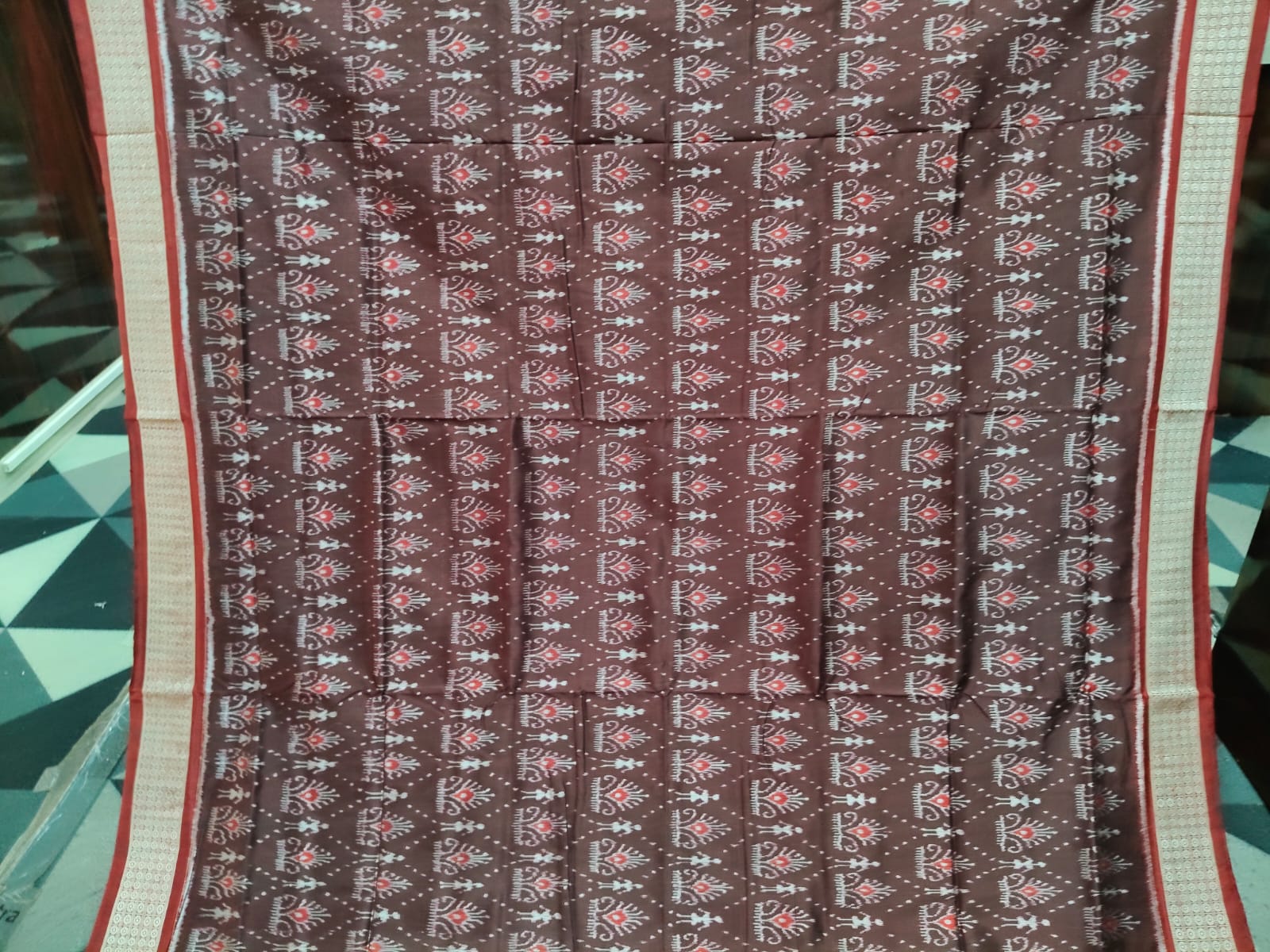 Coffee Maroon Tribal & Flower Design Sambalpuri Silk Saree