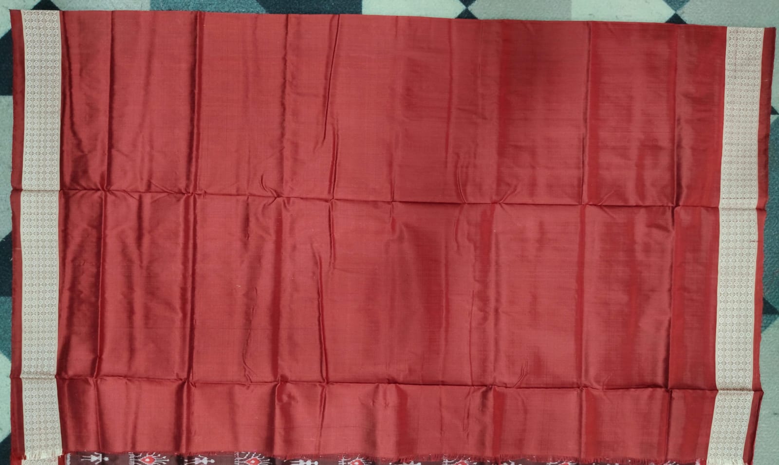 Coffee Maroon Tribal & Flower Design Sambalpuri Silk Saree