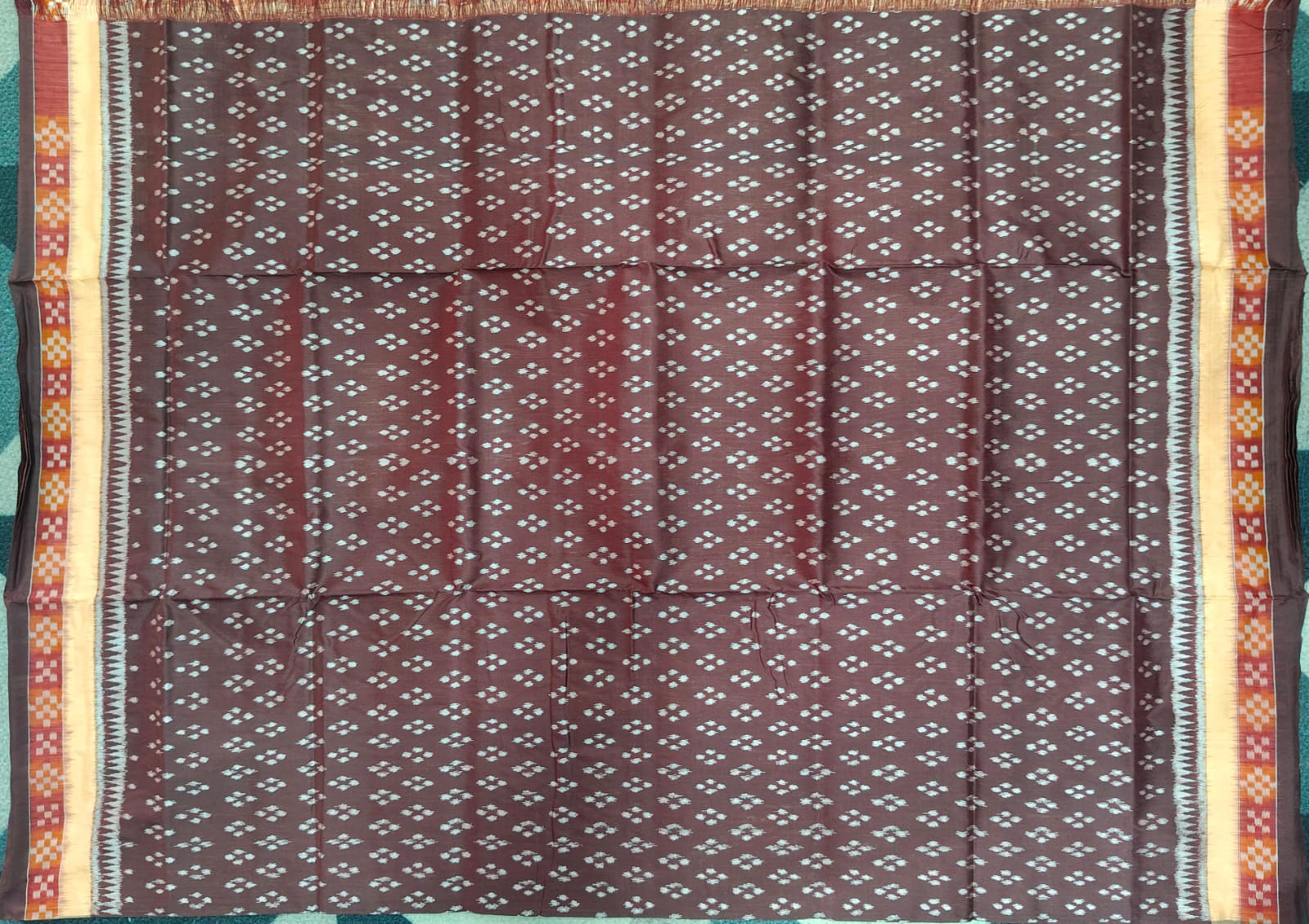 Light Brown Coffee Border Pasapali Tribal & Flower Design Sambalpuri Silk Saree