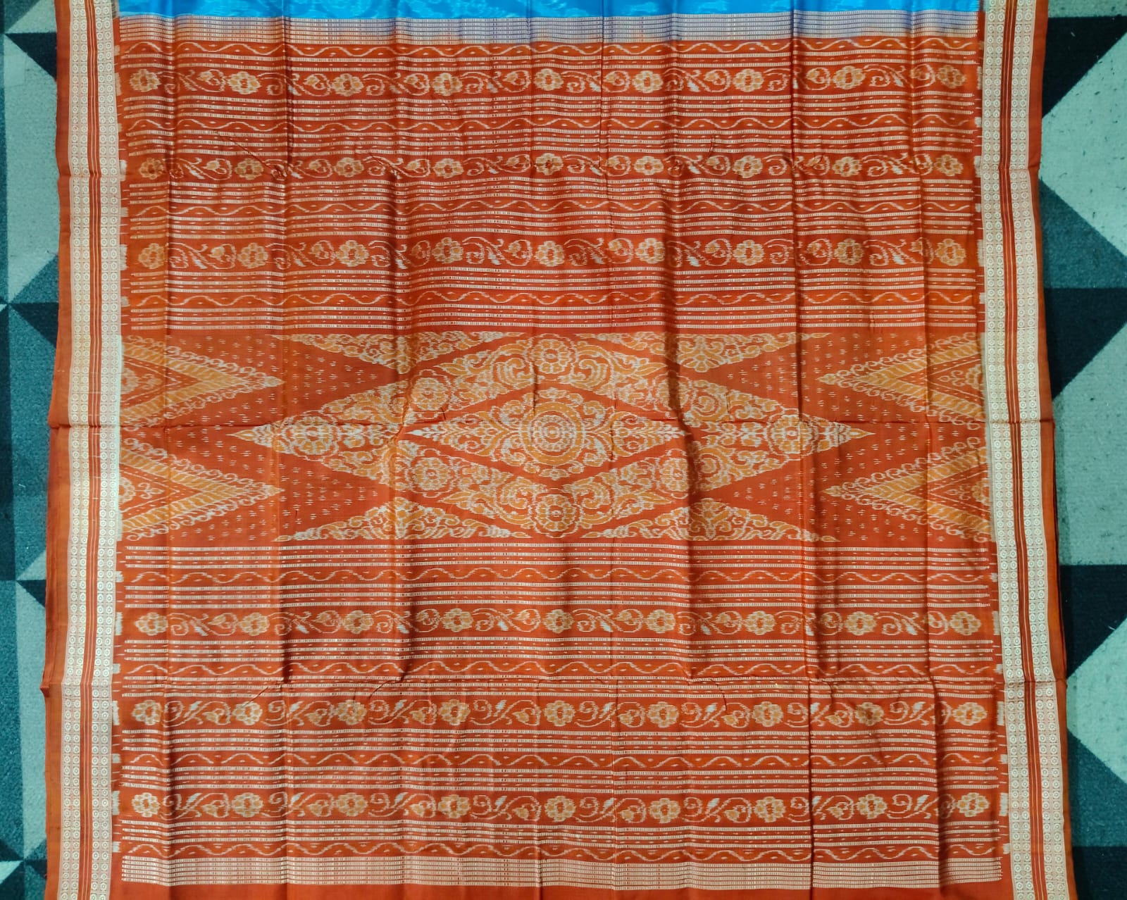 Deep Sky Brown Laxmi Pada Design Sambalpuri Silk Saree