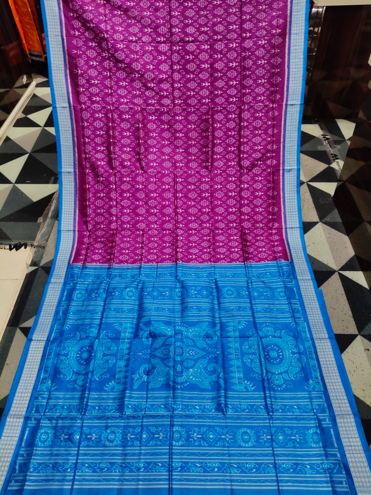 Purple Copper Sulphate Tribal & Flower Design Sambalpuri Silk Saree