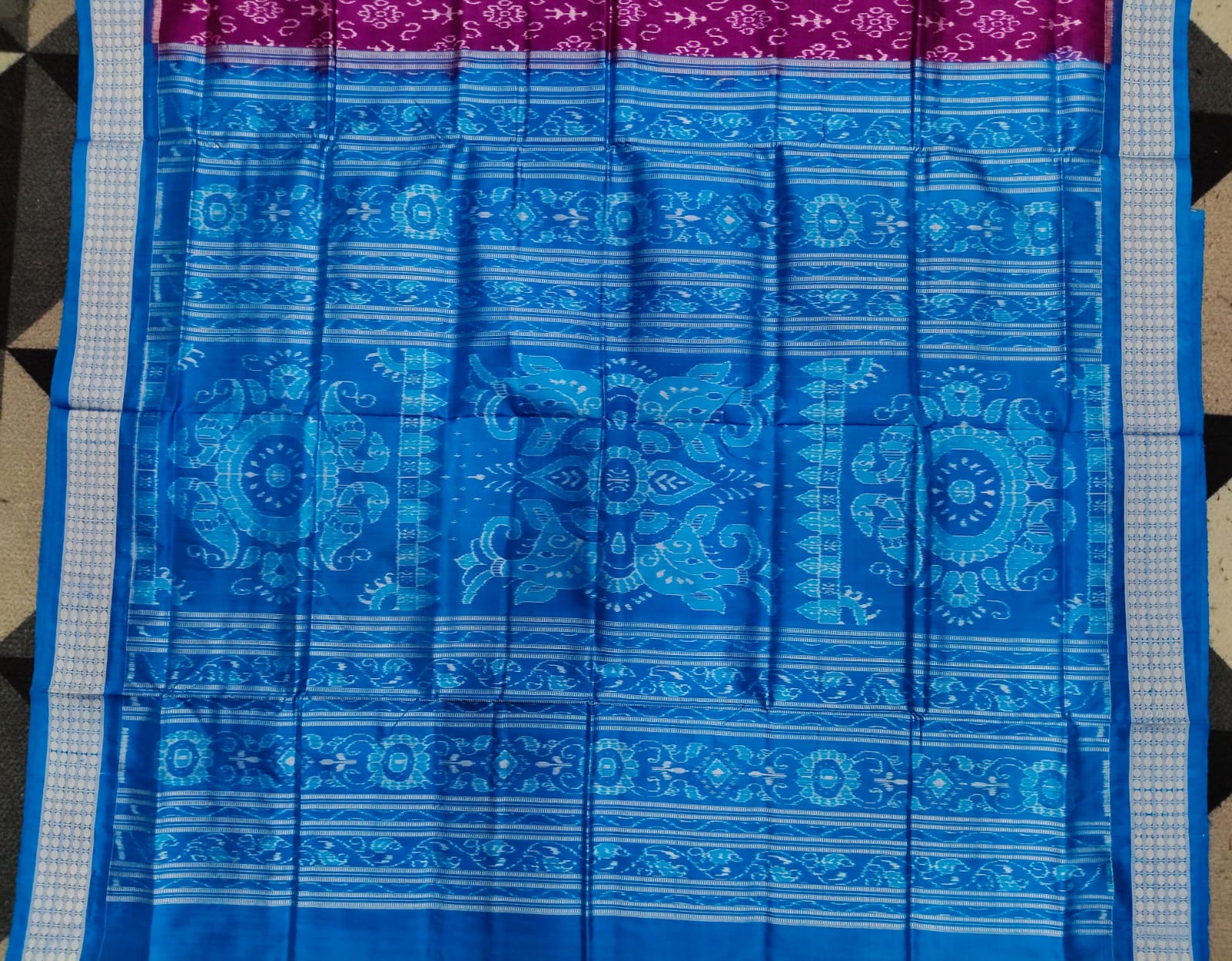 Purple Copper Sulphate Tribal & Flower Design Sambalpuri Silk Saree