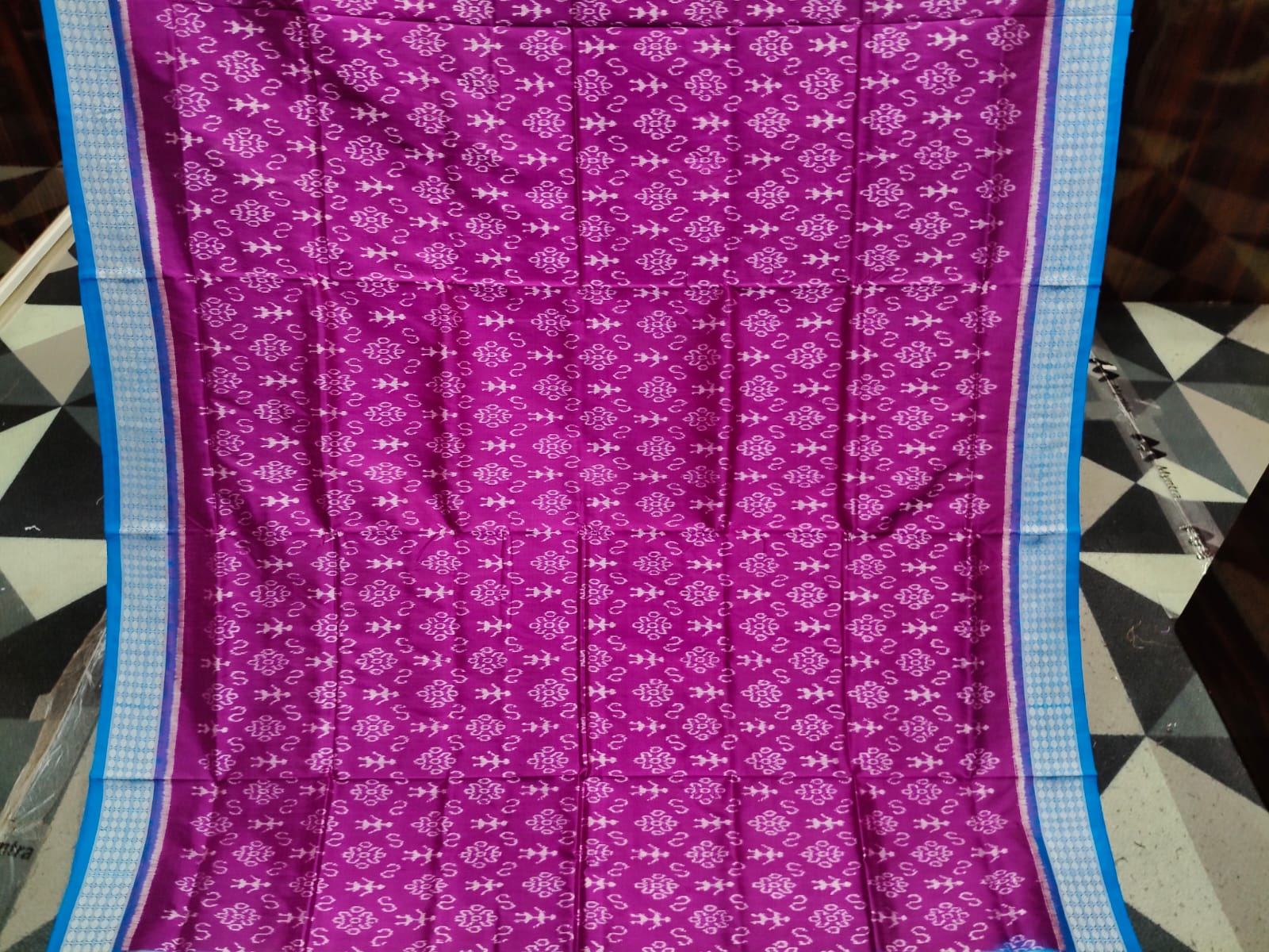 Purple Copper Sulphate Tribal & Flower Design Sambalpuri Silk Saree